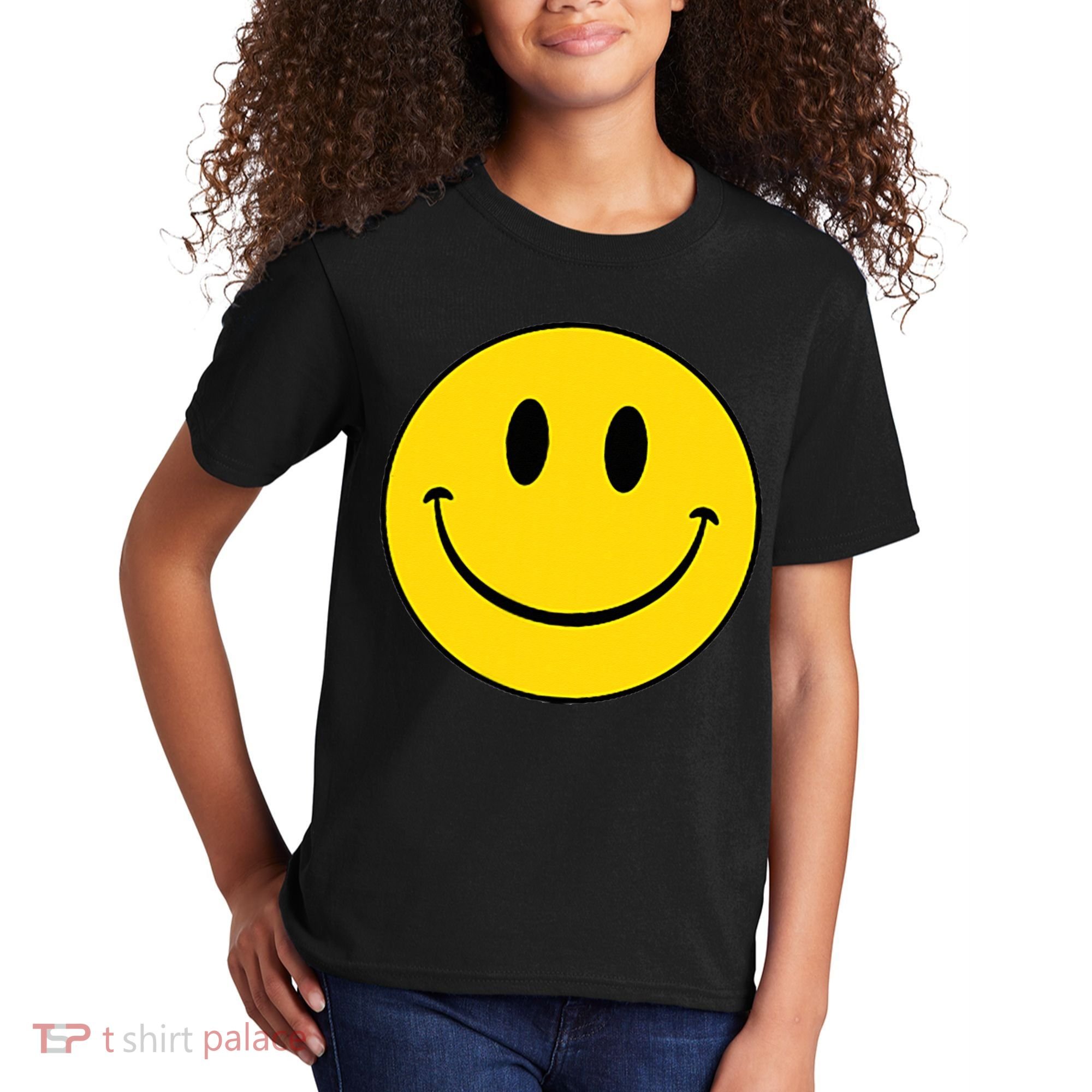 70s Yellow Smile Face Cute Happy Peace Smiling Face Kids T-Shirt