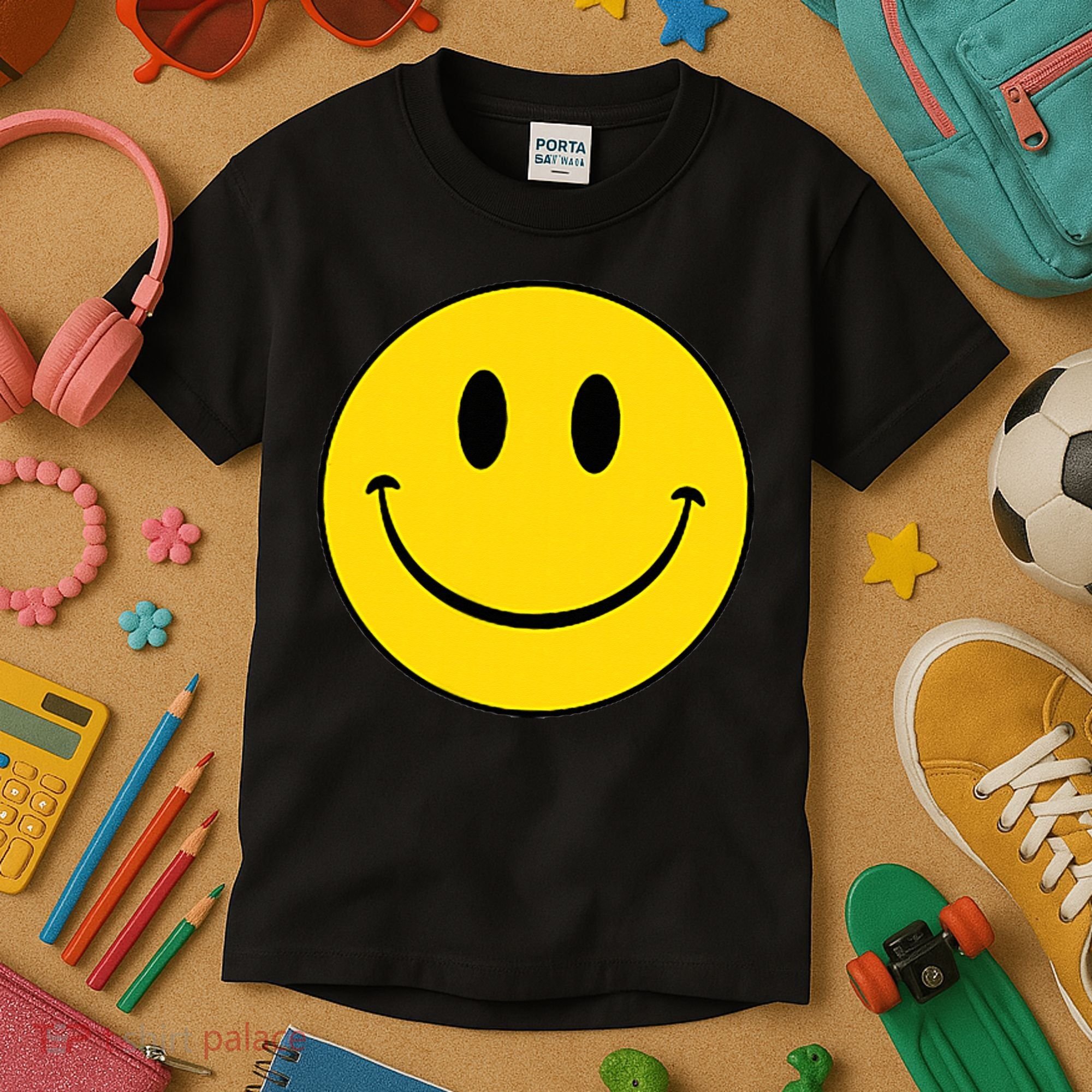 70s Yellow Smile Face Cute Happy Peace Smiling Face Kids T-Shirt