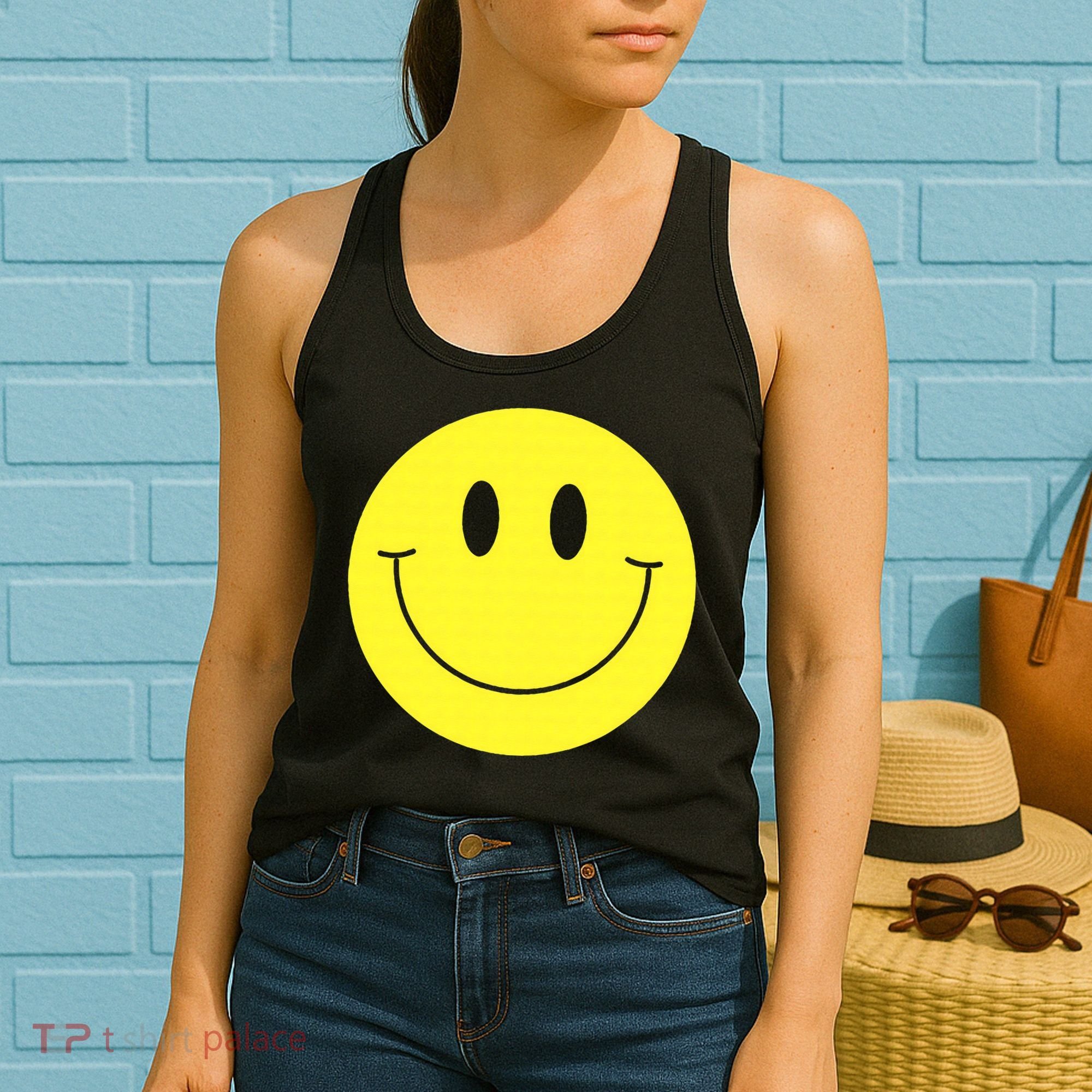 70s Yellow Smile Face Cute Happy Peace Smiling Face Women's Tank Top