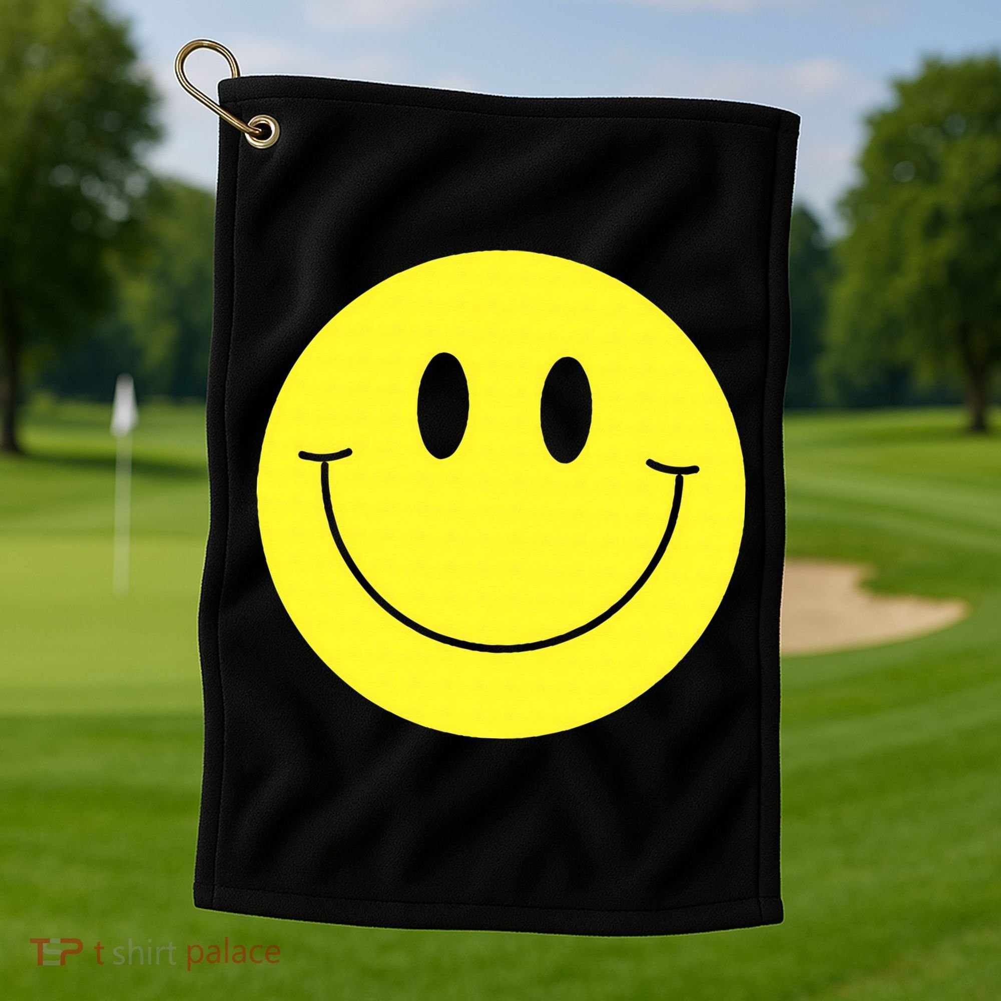 70s Yellow Smile Face Cute Happy Peace Smiling Face Golf Towel