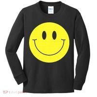 70s Yellow Smile Face Cute Happy Peace Smiling Face Kids Long Sleeve Shirt thumb 0