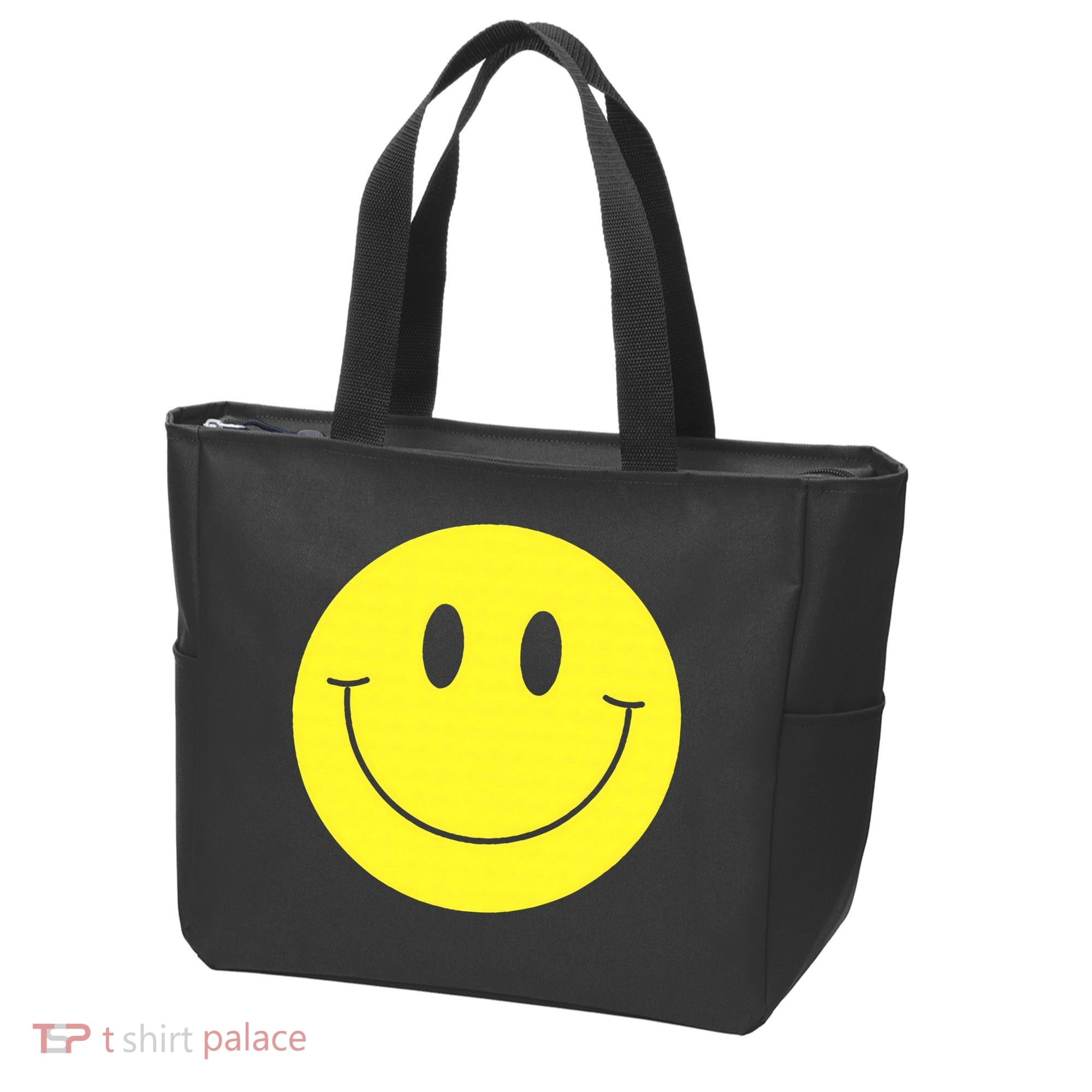 70s Yellow Smile Face Cute Happy Peace Smiling Face Tote Bag