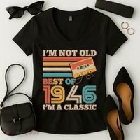 80th 1946 Birthday Retro I'm Not Old I'm A Classic Best Of Cassette Tape  Women's V-Neck T-Shirt thumb 2