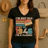 80th 1946 Birthday Retro I'm Not Old I'm A Classic Best Of Cassette Tape  Women's V-Neck T-Shirt thumb 3