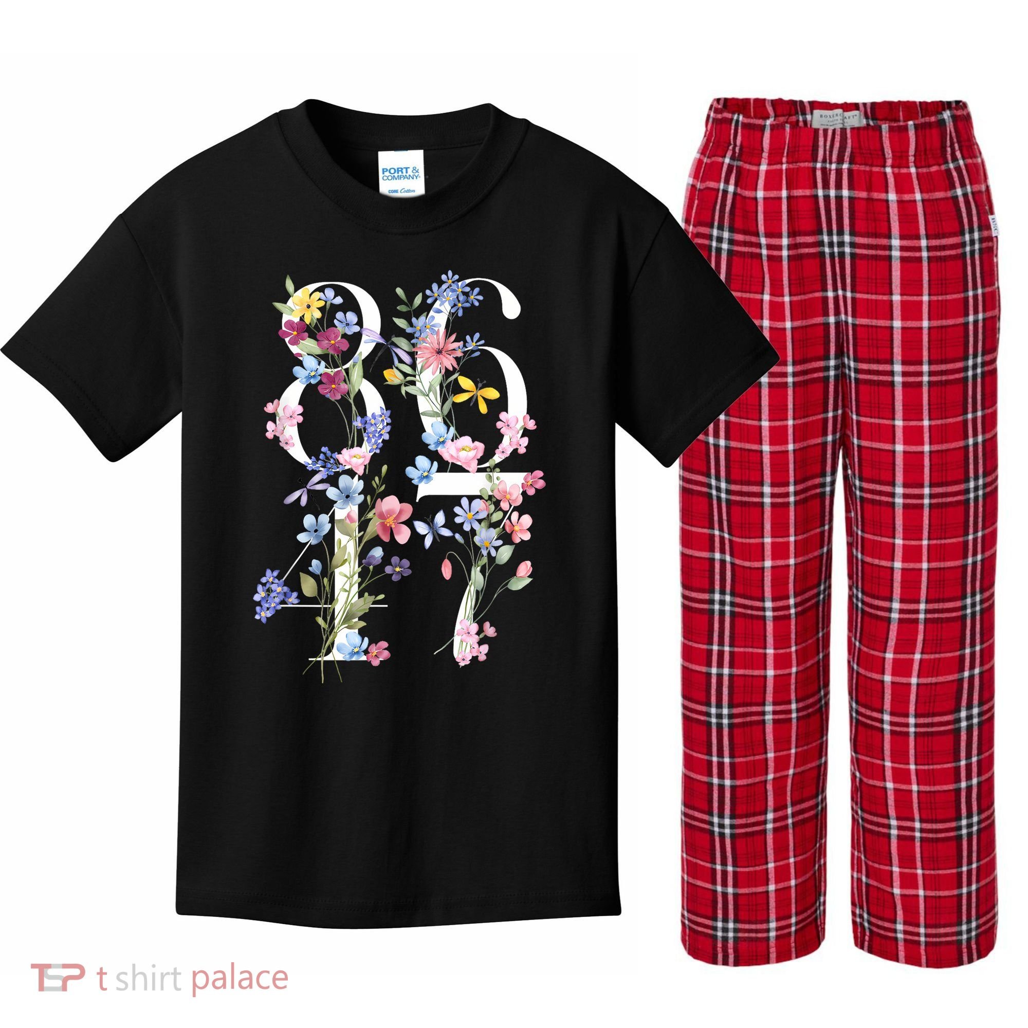 86 47 Floral Boho Style Kids Plaid Pajama Set