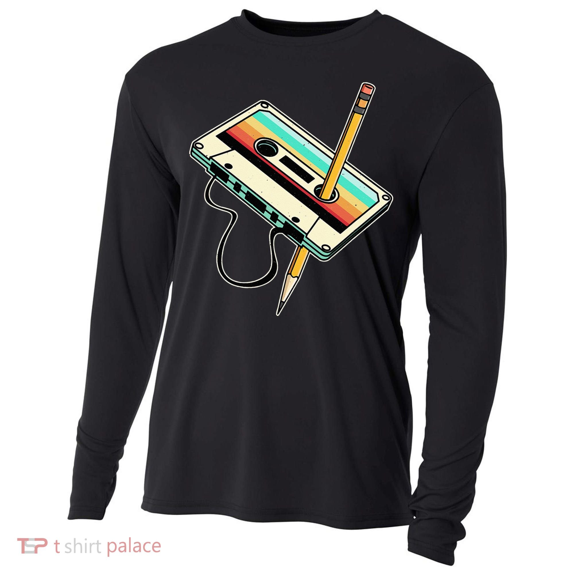 80s 90s Retro Party Costume Nostalgia Cassette Cooling Performance Long Sleeve Crew