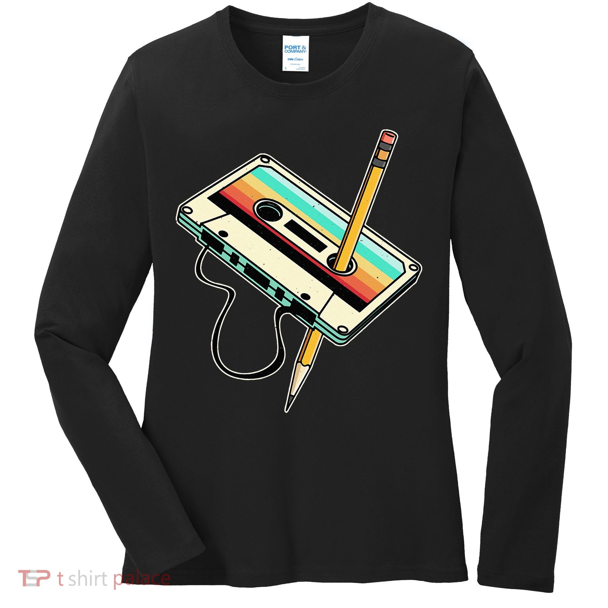 80s 90s Retro Party Costume Nostalgia Cassette Women's Long Sleeve Shirt
