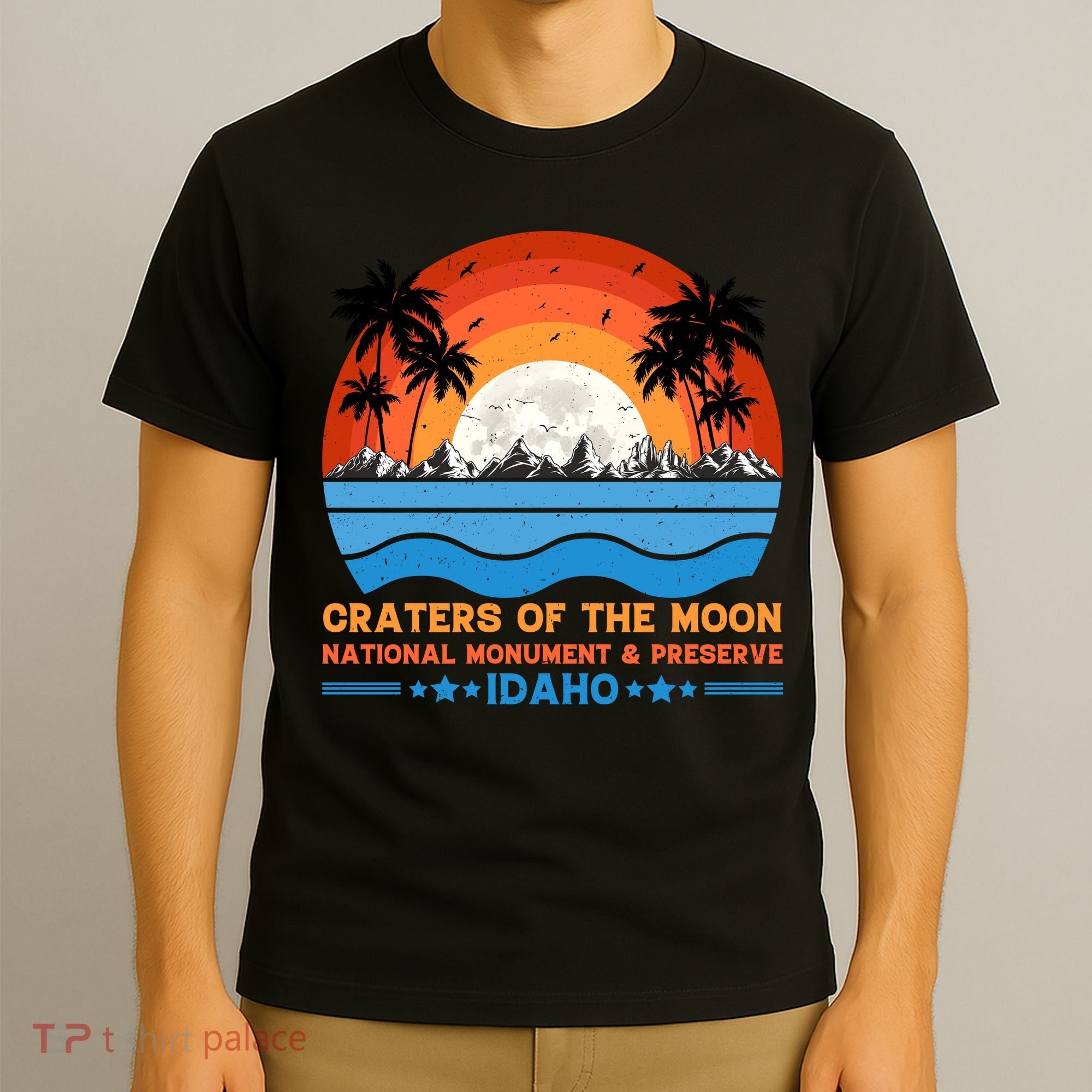80s 90s Retro Sunset Distressed Craters Of The Moon National Monument Idaho T-Shirt