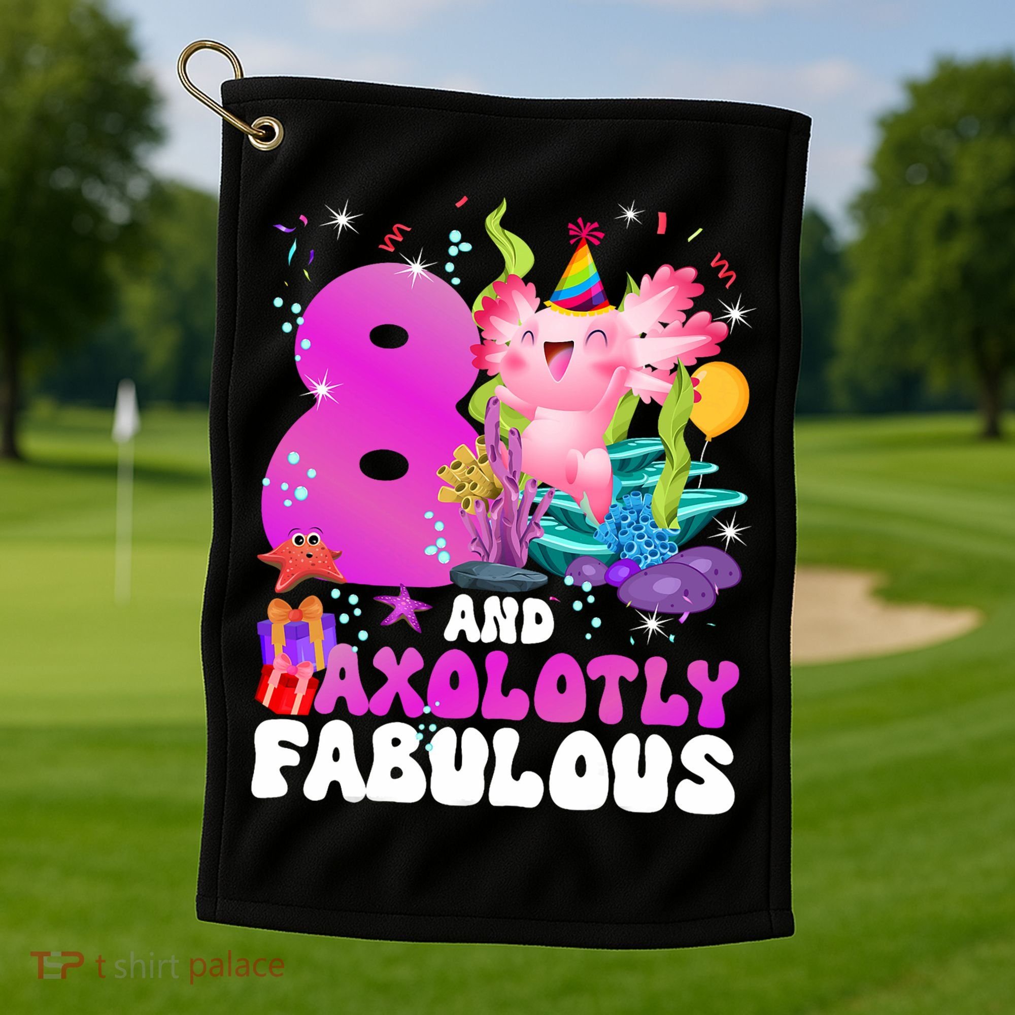 8th Axolotl Birthday Party Eight Year Old Axolotl Birthday Golf Towel