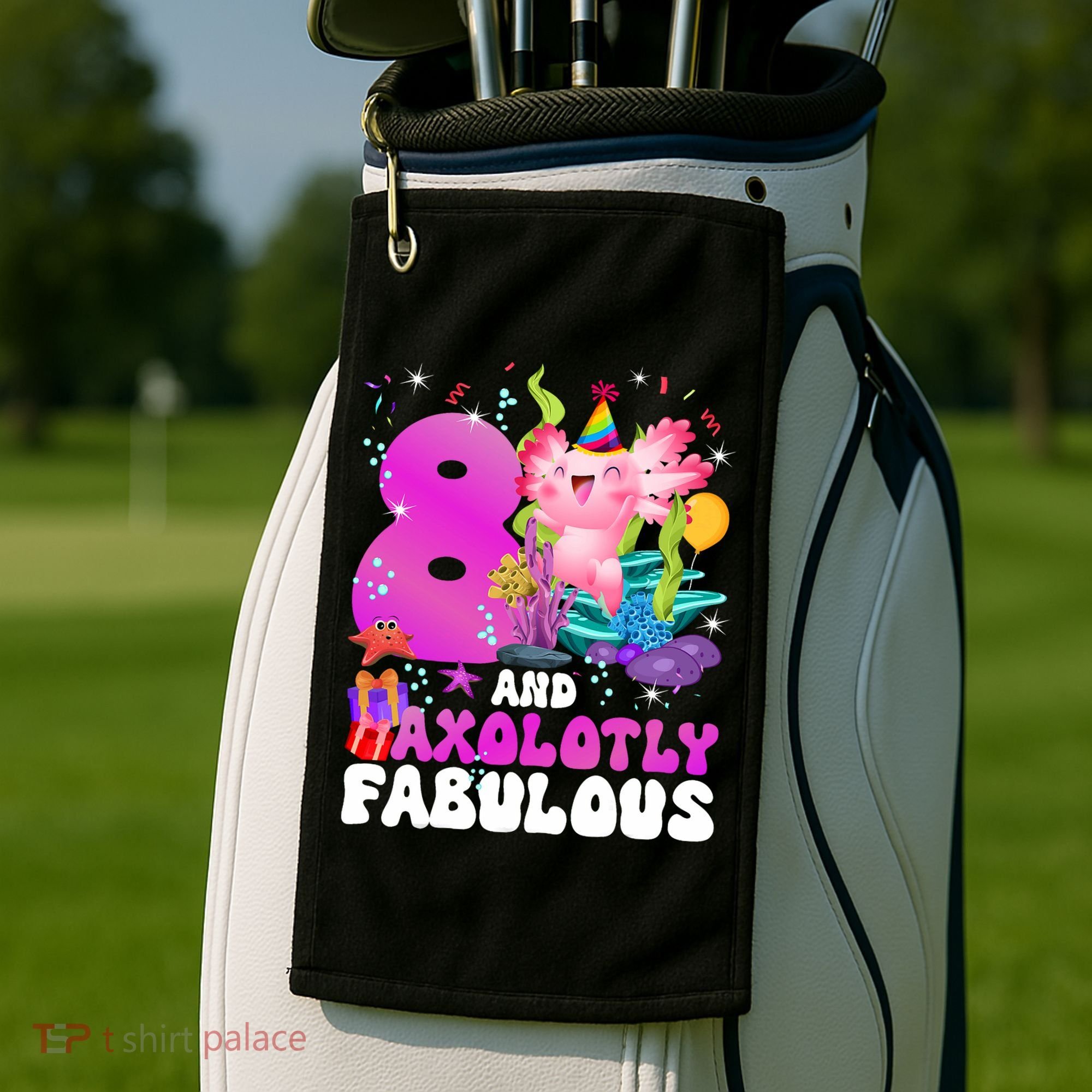 8th Axolotl Birthday Party Eight Year Old Axolotl Birthday Golf Towel