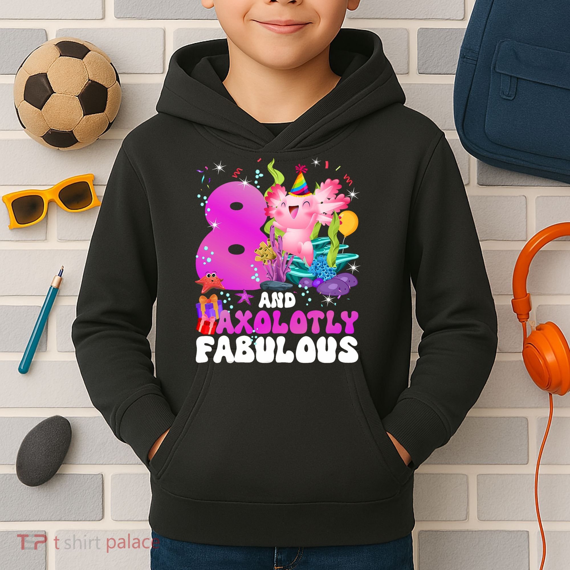 8th Axolotl Birthday Party Eight Year Old Axolotl Birthday Kids Hoodie
