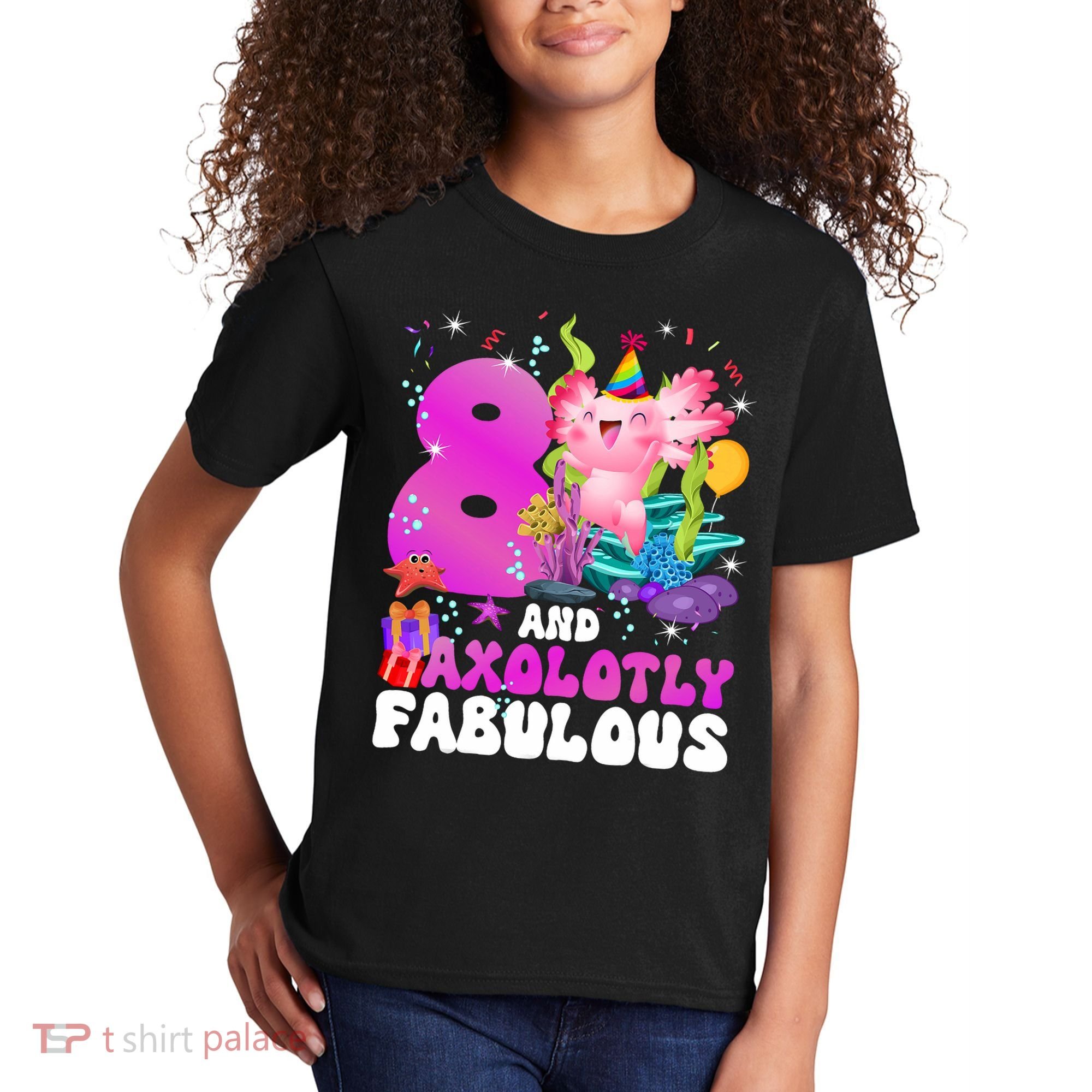 8th Axolotl Birthday Party Eight Year Old Axolotl Birthday Kids T-Shirt