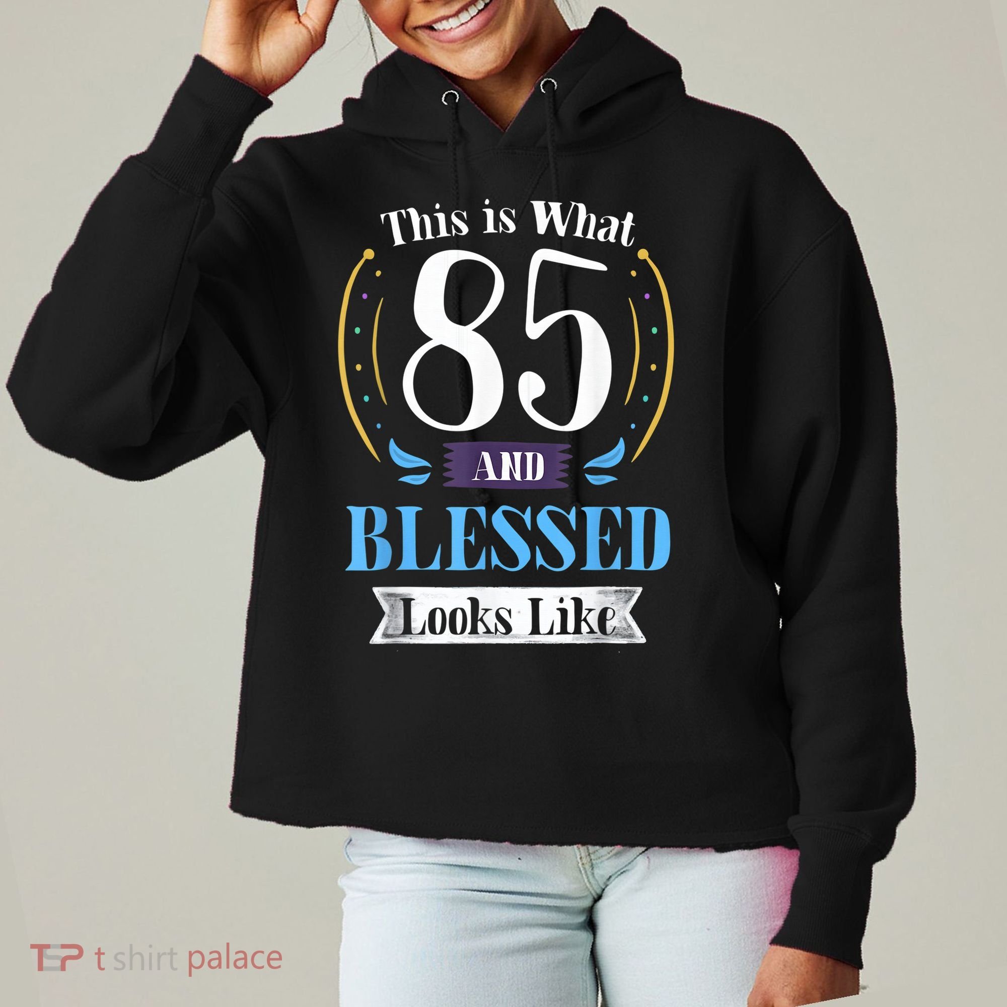 85 and Blessed 85th Birthday Gift for  Wo Shirt Ladies Heavyweight Boxy Pullover Hoodie