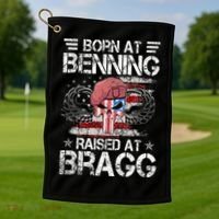 82nd Airborne Division Born At Ft Benning Raised Fort Bragg Golf Towel thumb 1