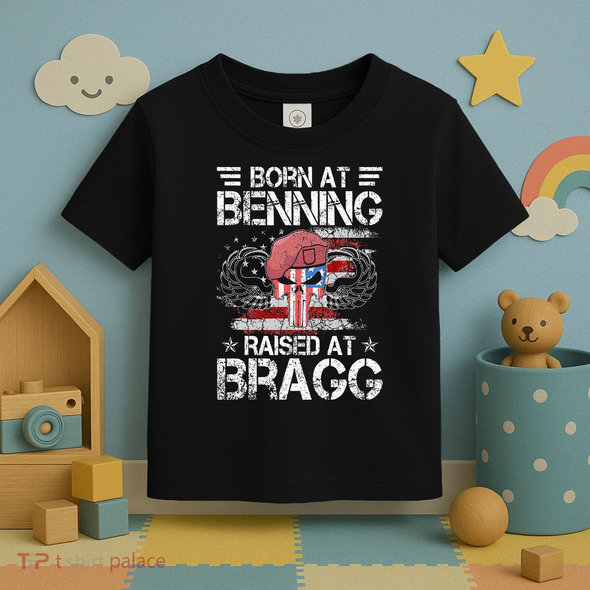 82nd Airborne Division Born At Ft Benning Raised Fort Bragg Toddler T-Shirt