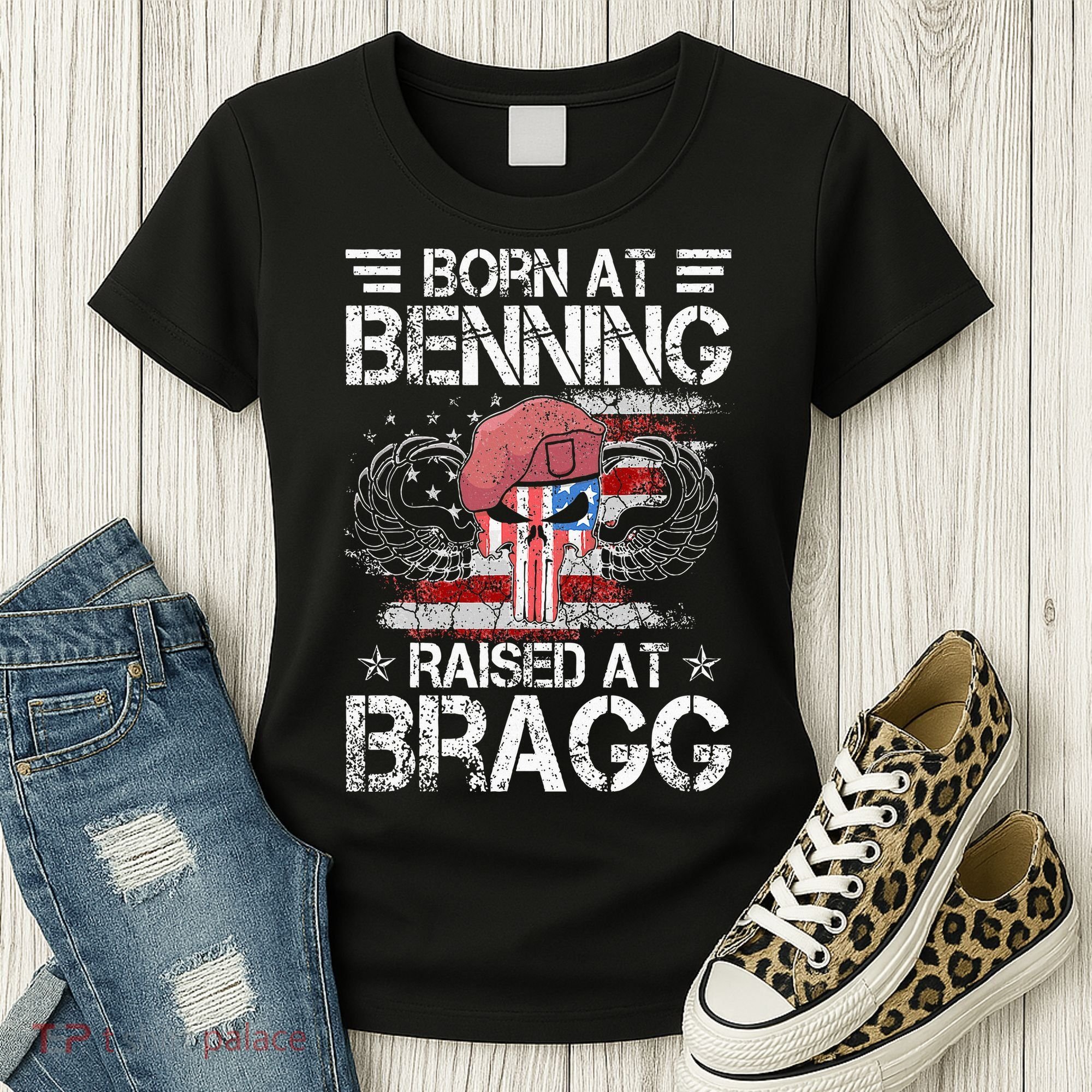 82nd Airborne Division Born At Ft Benning Raised Fort Bragg Women's T-Shirt