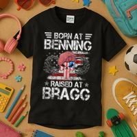 82nd Airborne Division Born At Ft Benning Raised Fort Bragg Kids T-Shirt thumb 3