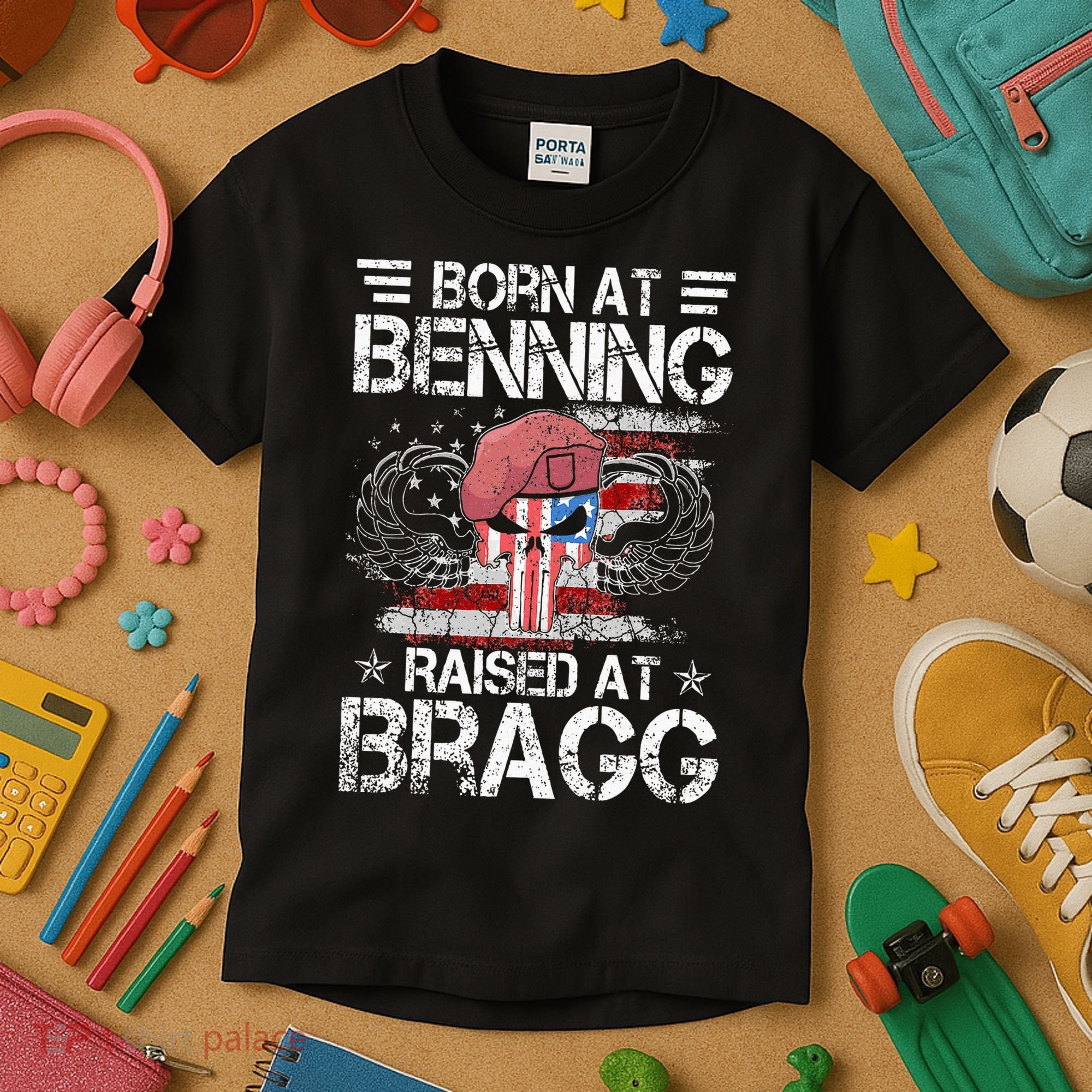 82nd Airborne Division Born At Ft Benning Raised Fort Bragg Kids T-Shirt