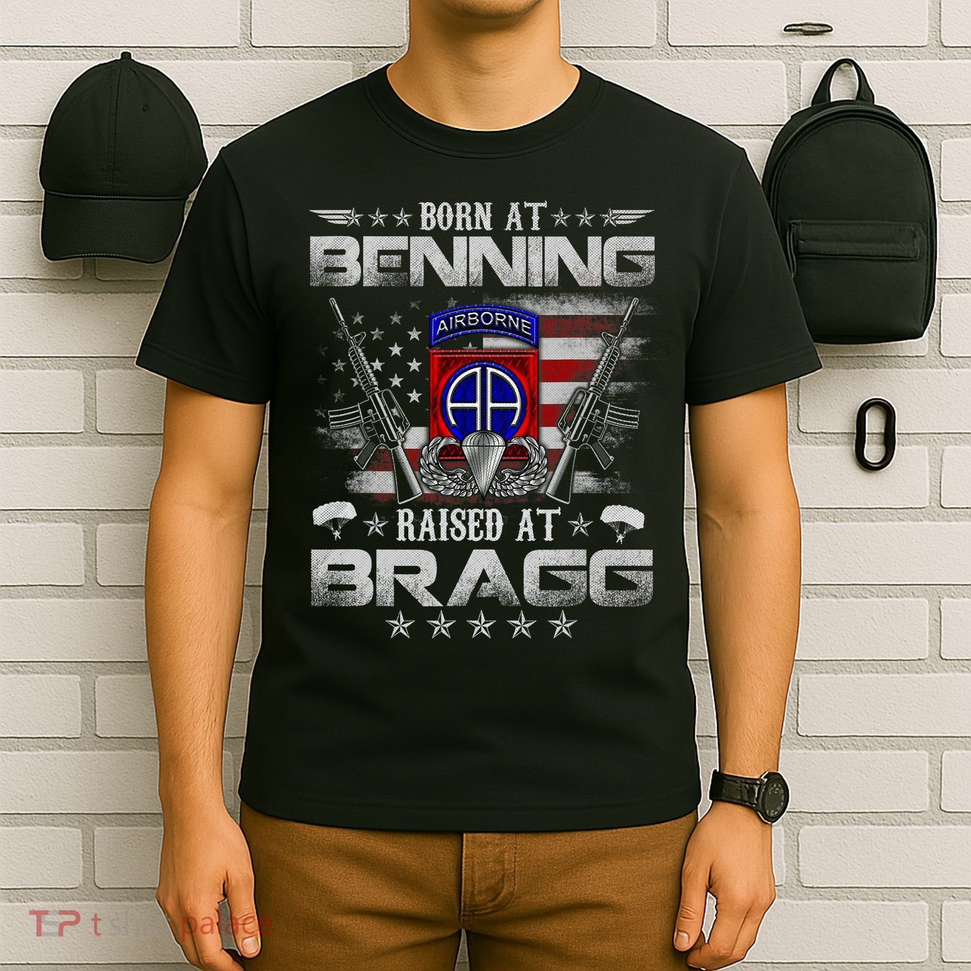 82nd Airborne Division Born At Ft Benning Raised Fort Bragg T-Shirt