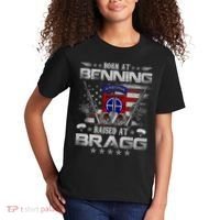 82nd Airborne Division Born At Ft Benning Raised Fort Bragg Kids T-Shirt thumb 2