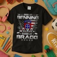 82nd Airborne Division Born At Ft Benning Raised Fort Bragg Kids T-Shirt thumb 3