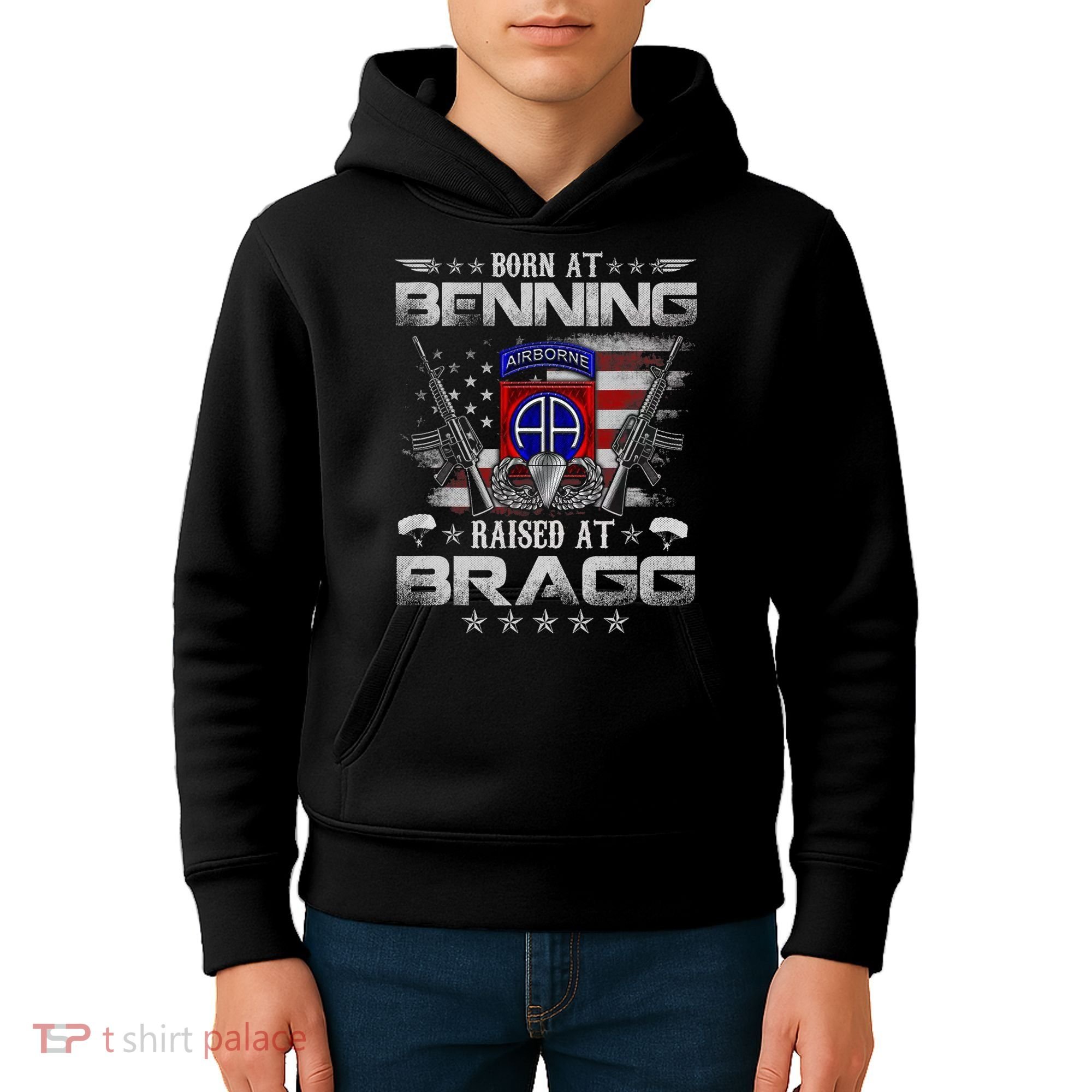 82nd Airborne Division Born At Ft Benning Raised Fort Bragg Kids Hoodie