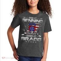 82nd Airborne Division Born At Ft Benning Raised Fort Bragg Kids T-Shirt thumb 2