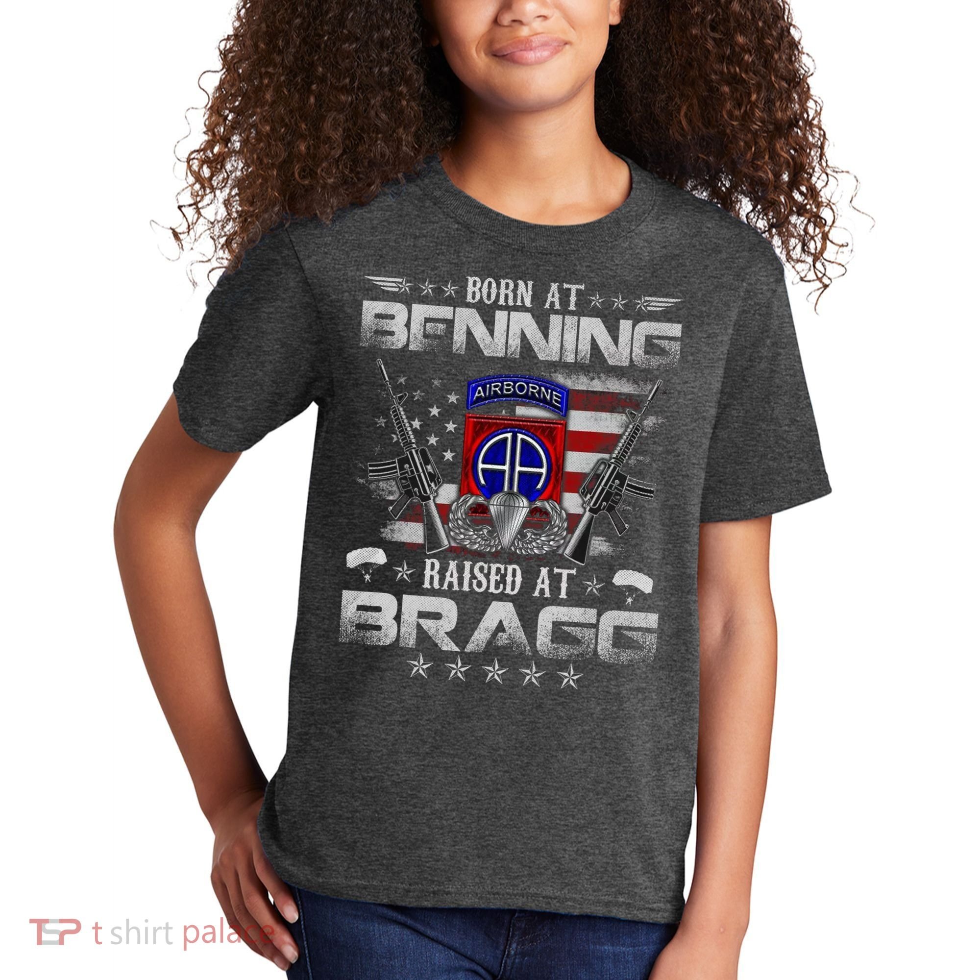 82nd Airborne Division Born At Ft Benning Raised Fort Bragg Kids T-Shirt