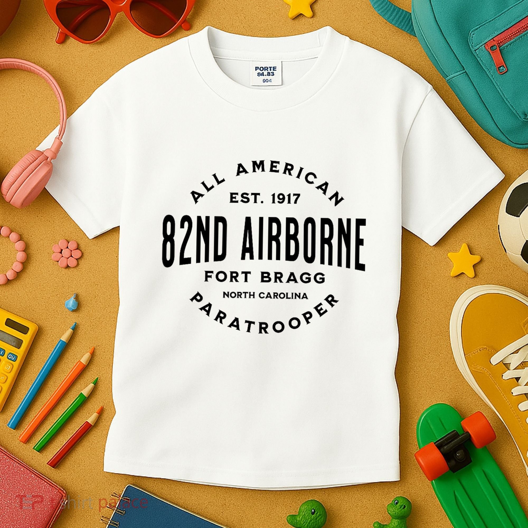 82nd Airborne Paratrooper Fort Bragg All American Veteran Kids T-Shirt