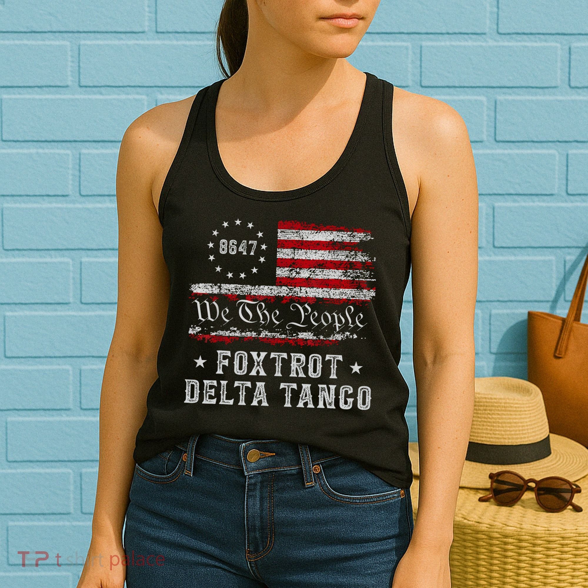 8647 Anti Trump Foxtrots Deltas Tangos Impeach 47 86 47 Flag Women's Tank Top