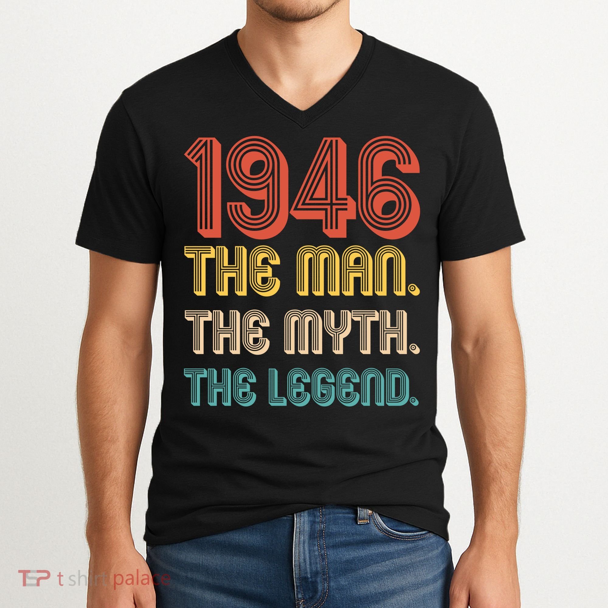 80th Birthday 1946 The Man Myth The Legend V-Neck T-Shirt