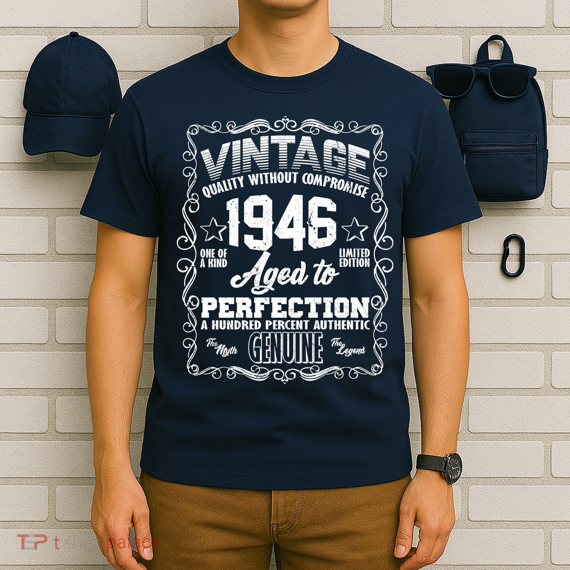 80th Birthday 1946 Vintage Quality Without Compromise Aged To Perfection Genuine T-Shirt