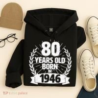 80th Birthday 80 Years Old Born In 1946 Wreath Banner  Hoodie thumb 4