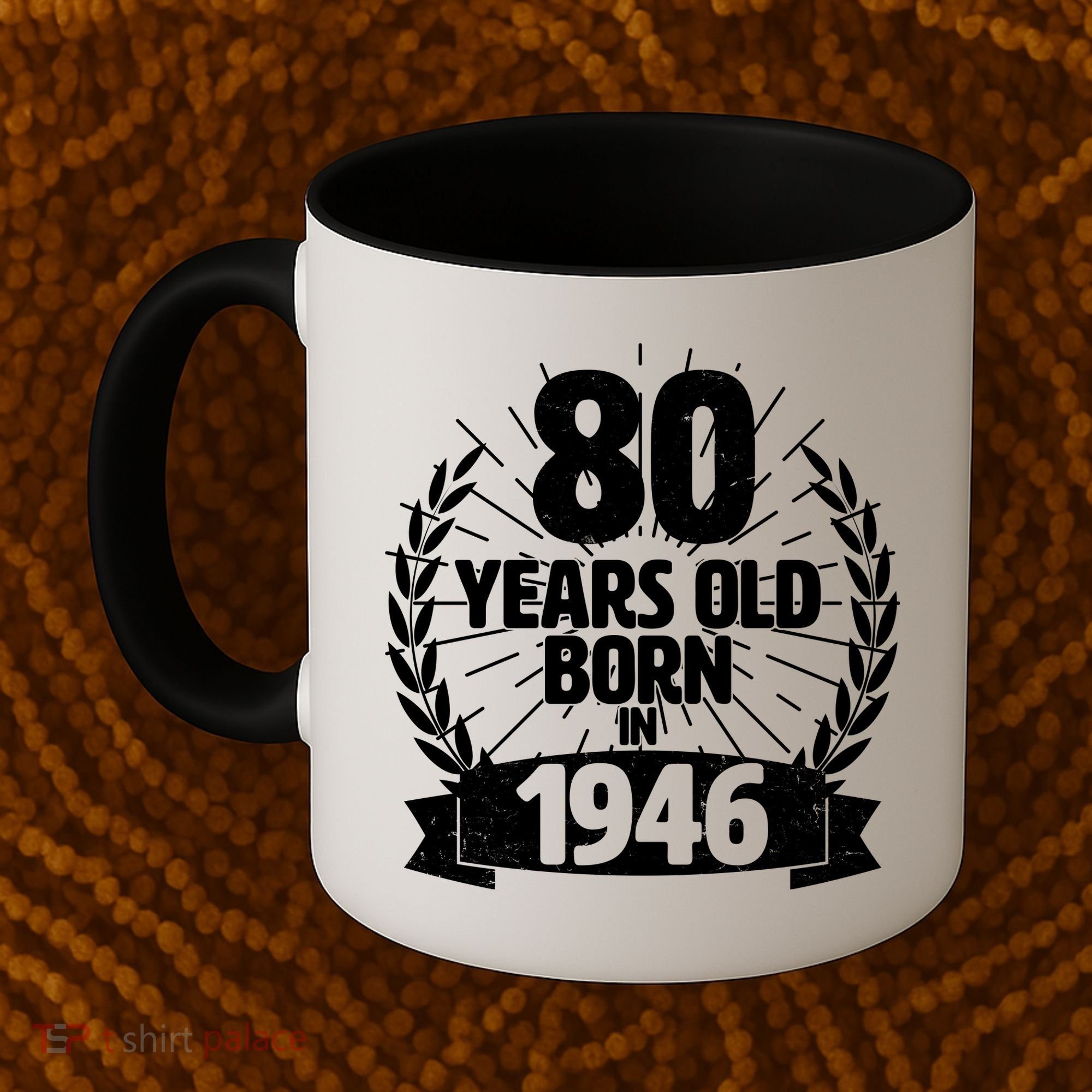 80th Birthday 80 Years Old Born In 1946 Wreath Banner  Coffee Mug