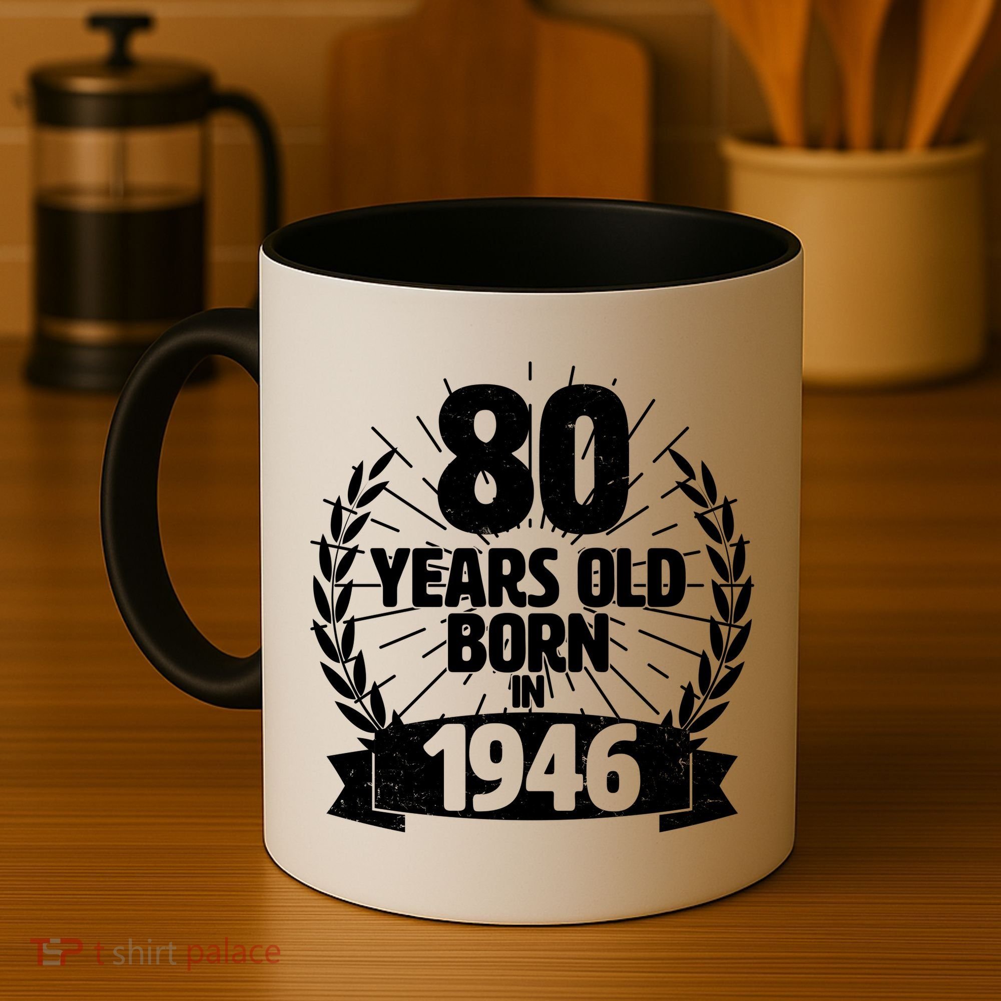 80th Birthday 80 Years Old Born In 1946 Wreath Banner  Coffee Mug