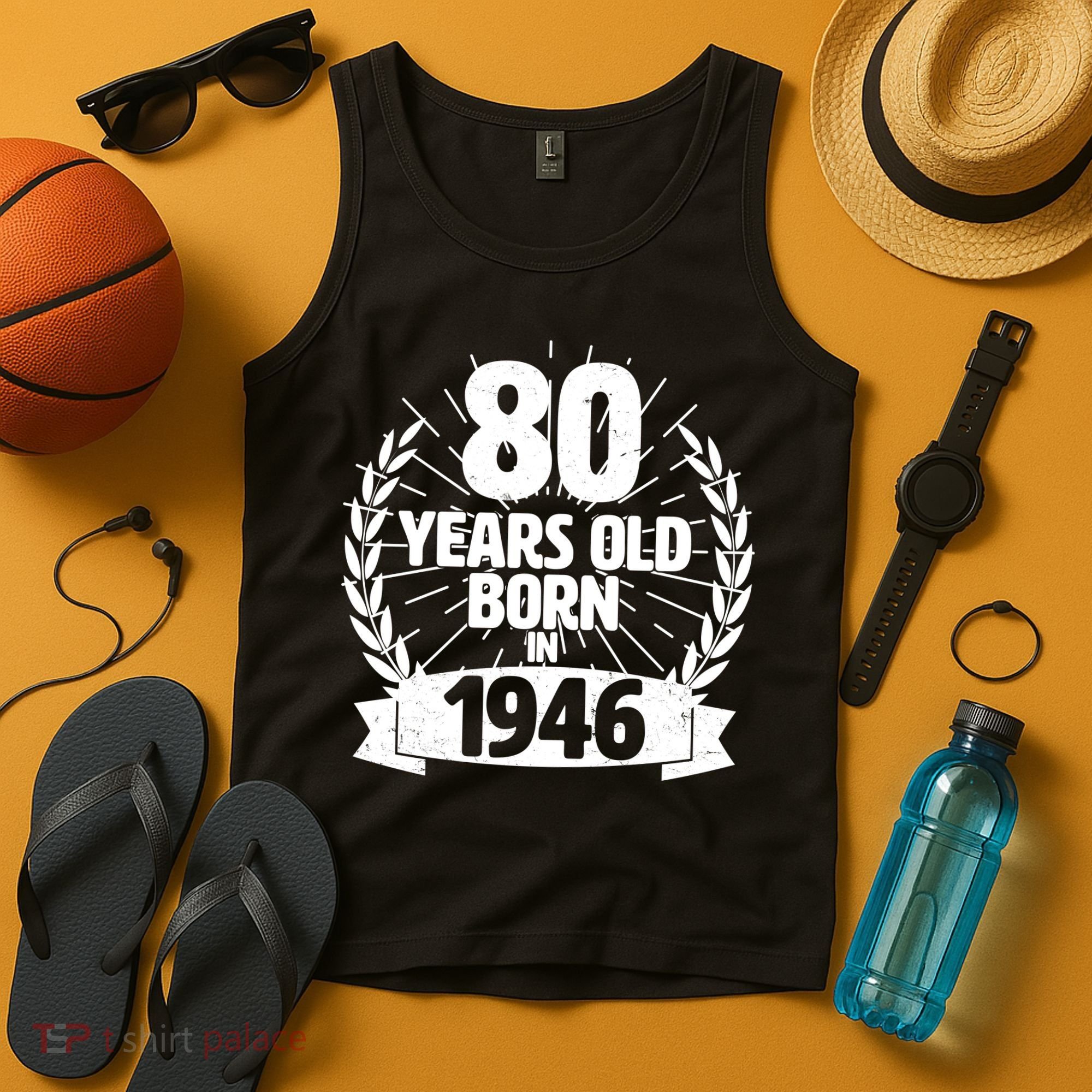 80th Birthday 80 Years Old Born In 1946 Wreath Banner  Tank Top