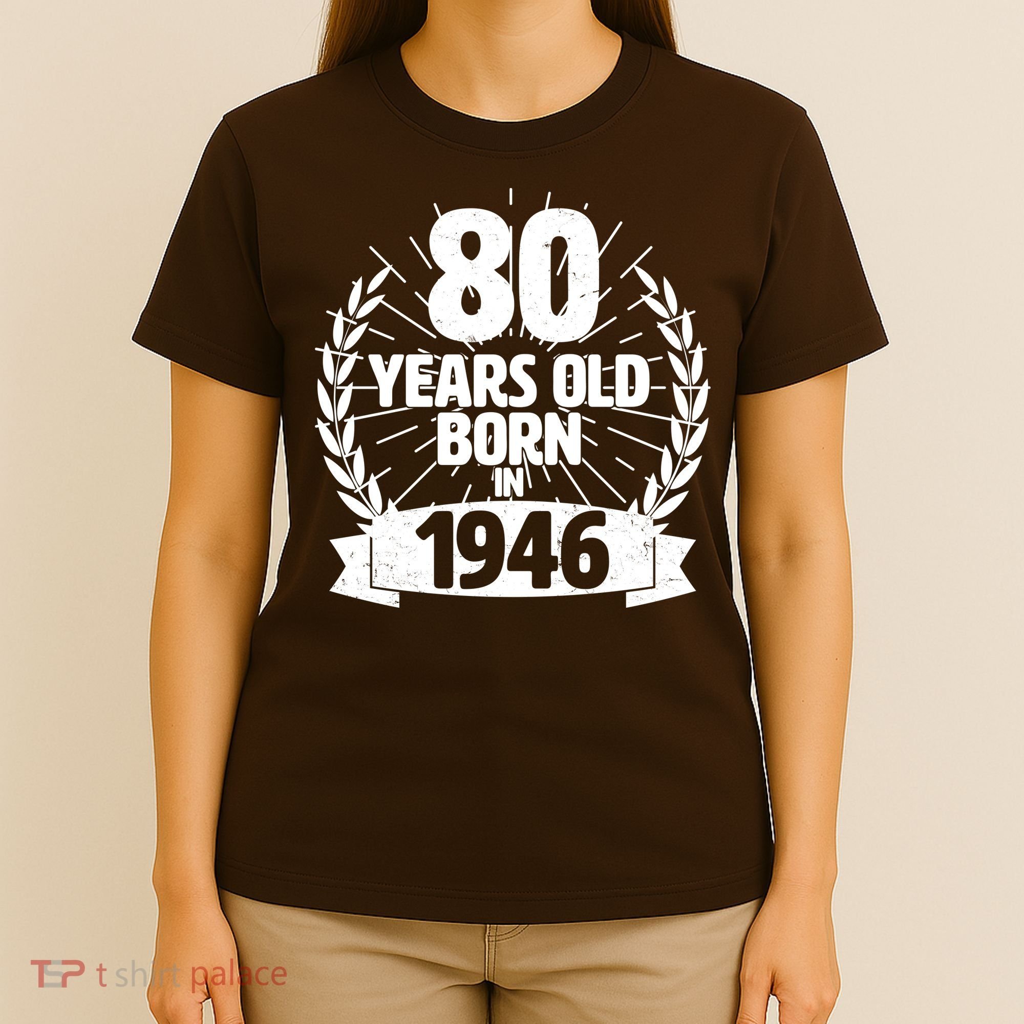 80th Birthday 80 Years Old Born In 1946 Wreath Banner  T-Shirt