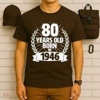 80th Birthday 80 Years Old Born In 1946 Wreath Banner  T-Shirt thumb 6