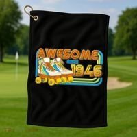 80th Birthday Awesome Since 1946 Retro Roller Skates  Golf Towel thumb 1