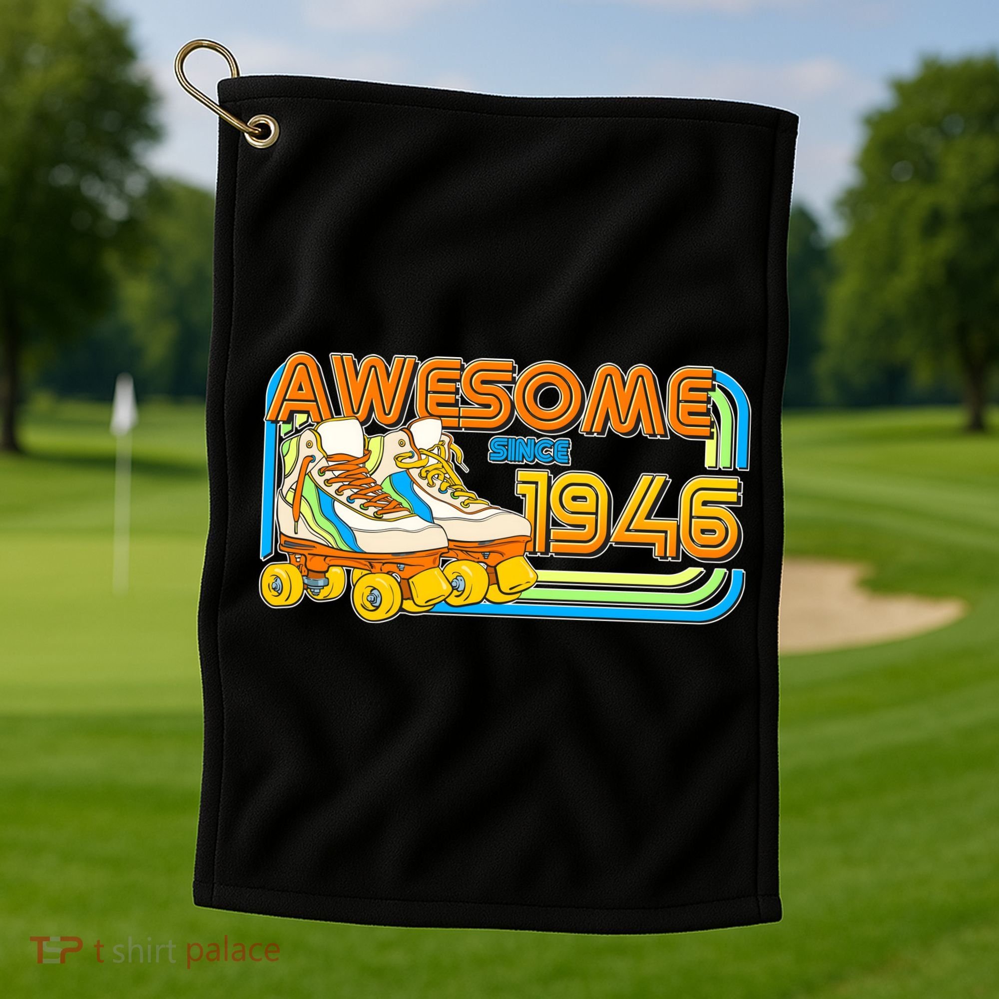 80th Birthday Awesome Since 1946 Retro Roller Skates  Golf Towel