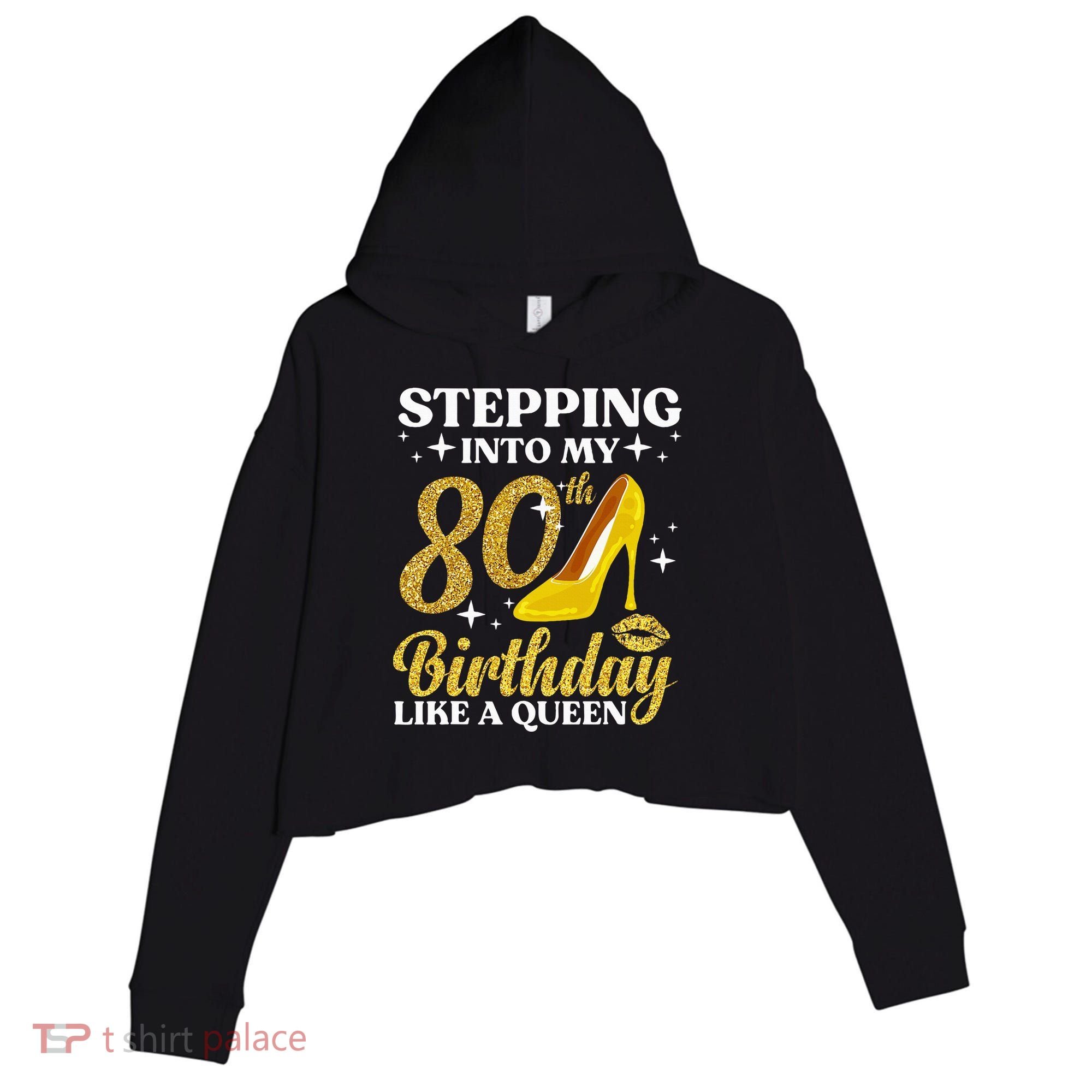 80th Birthday Art For Ladies Turning 80 Gag Crop Fleece Hoodie