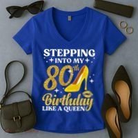 80th Birthday Art For Ladies Turning 80 Gag Women's V-Neck T-Shirt thumb 2