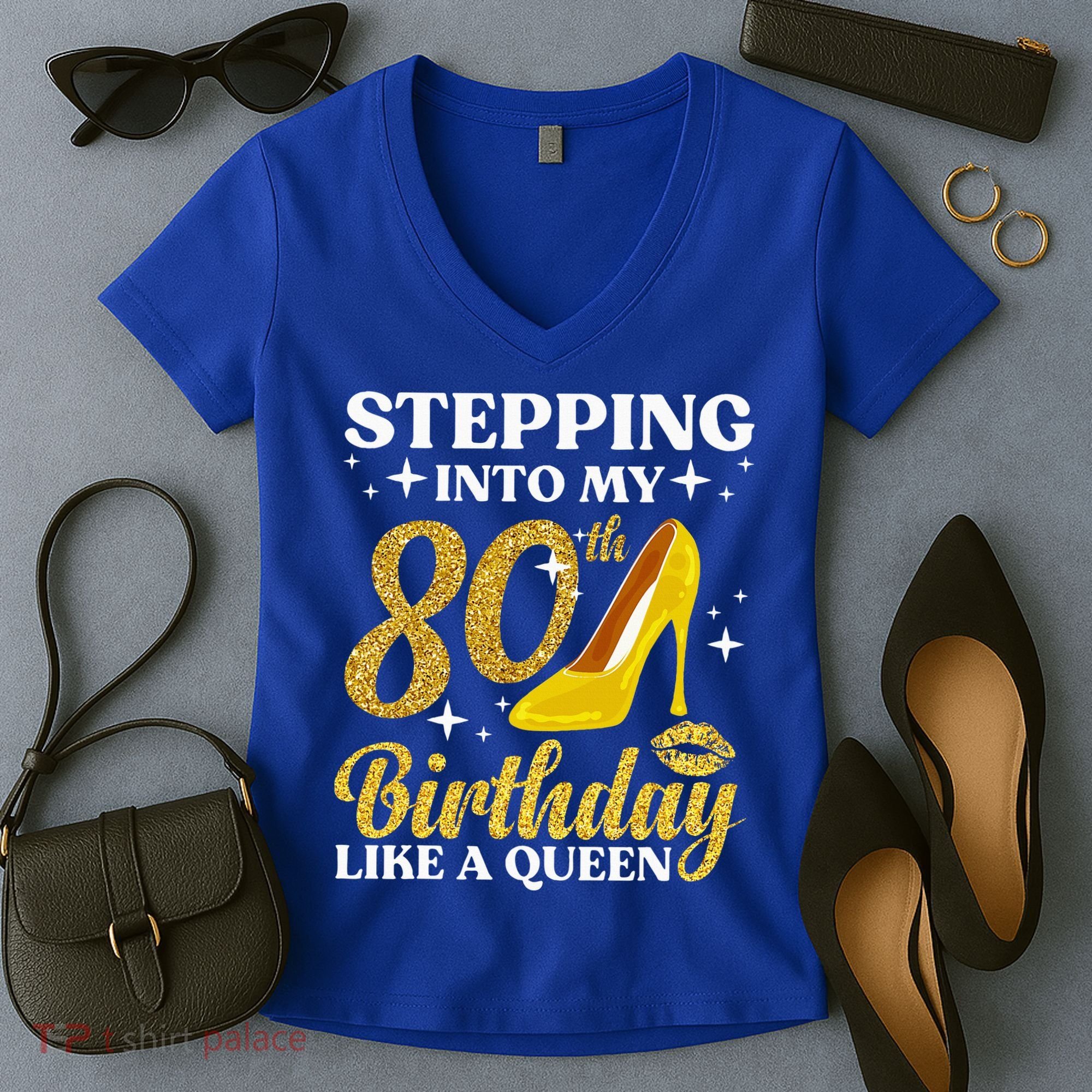 80th Birthday Art For Ladies Turning 80 Gag Women's V-Neck T-Shirt