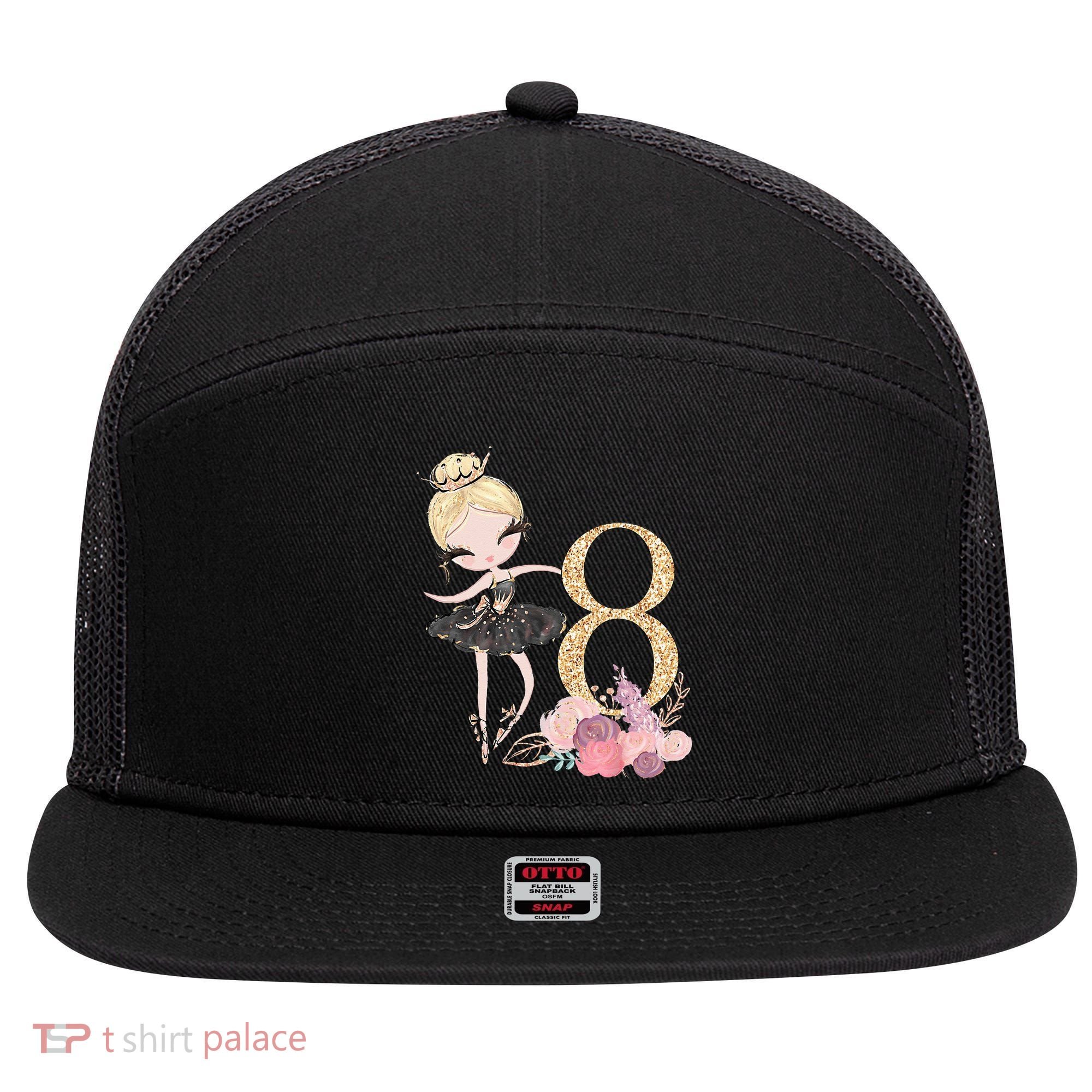 8th Birthday Ballerina Dancer Ballet Black Tutu 7 Panel Mesh Trucker Snapback Hat