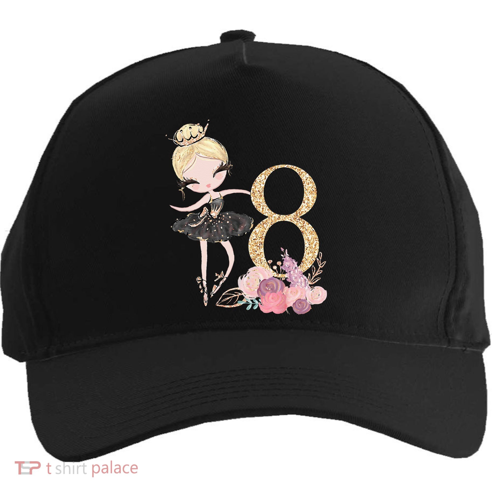 8th Birthday Ballerina Dancer Ballet Black Tutu Five-Panel Snapback Cap