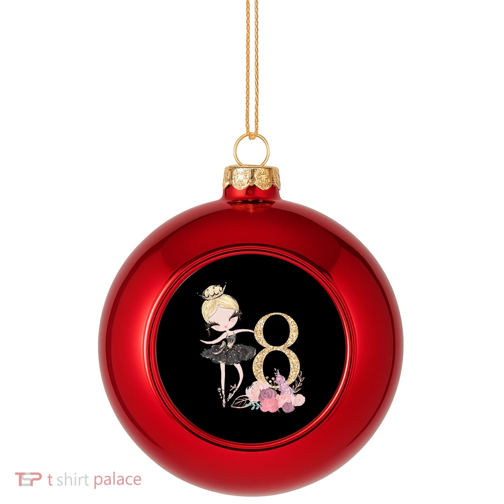 8th Birthday Ballerina Dancer Ballet Black Tutu Plastic Christmas Ball Ornament