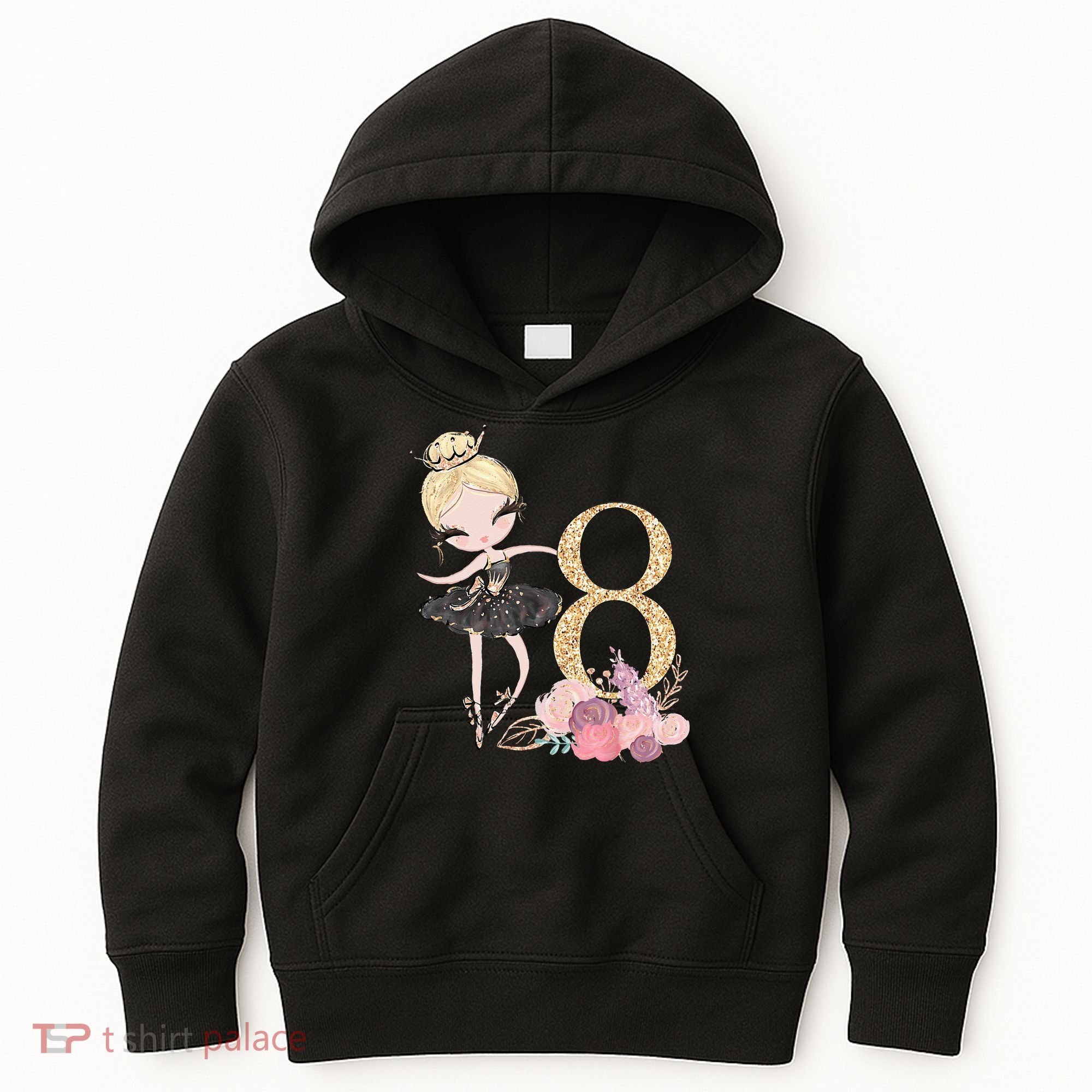 8th Birthday Ballerina Dancer Ballet Black Tutu Kids Hoodie