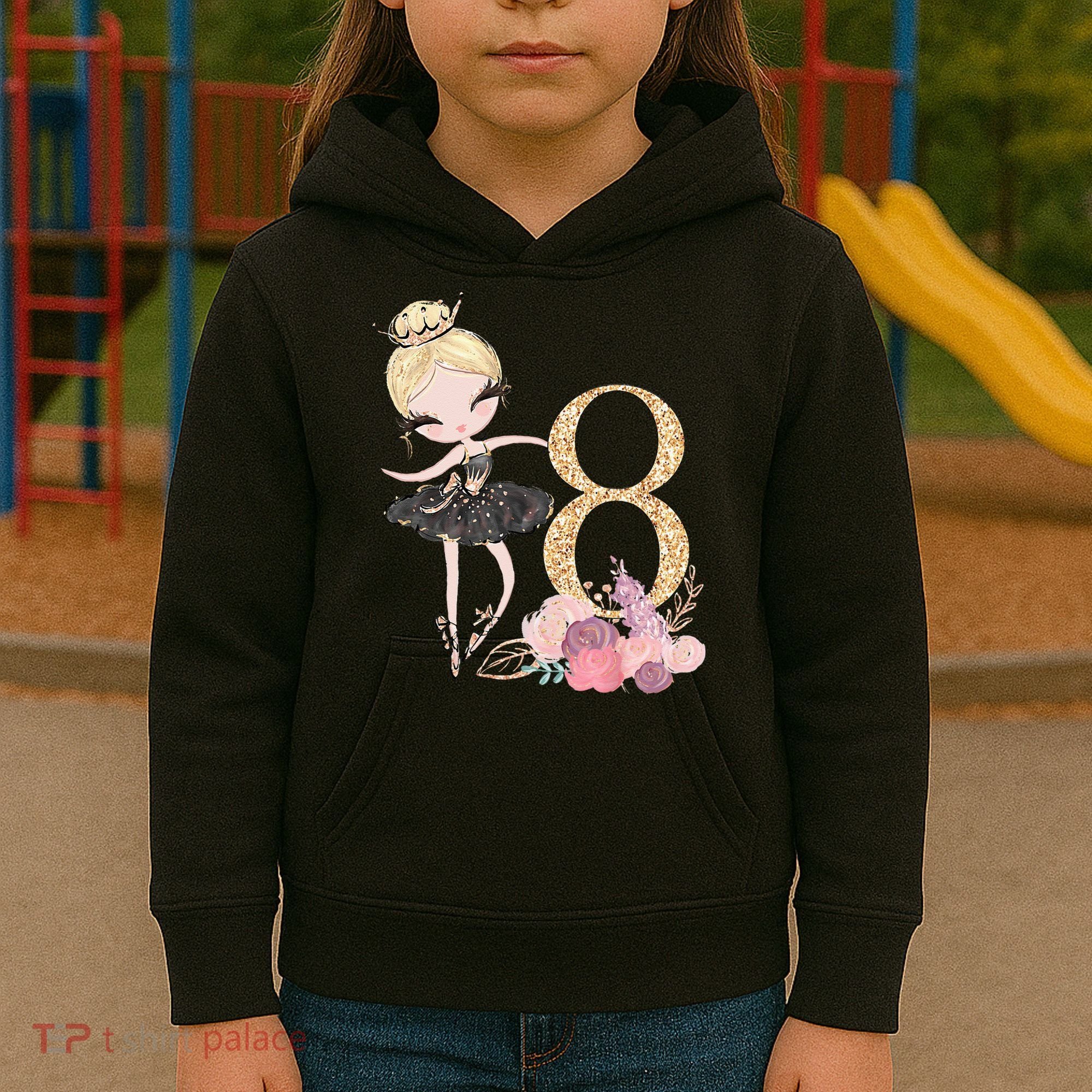 8th Birthday Ballerina Dancer Ballet Black Tutu Kids Hoodie