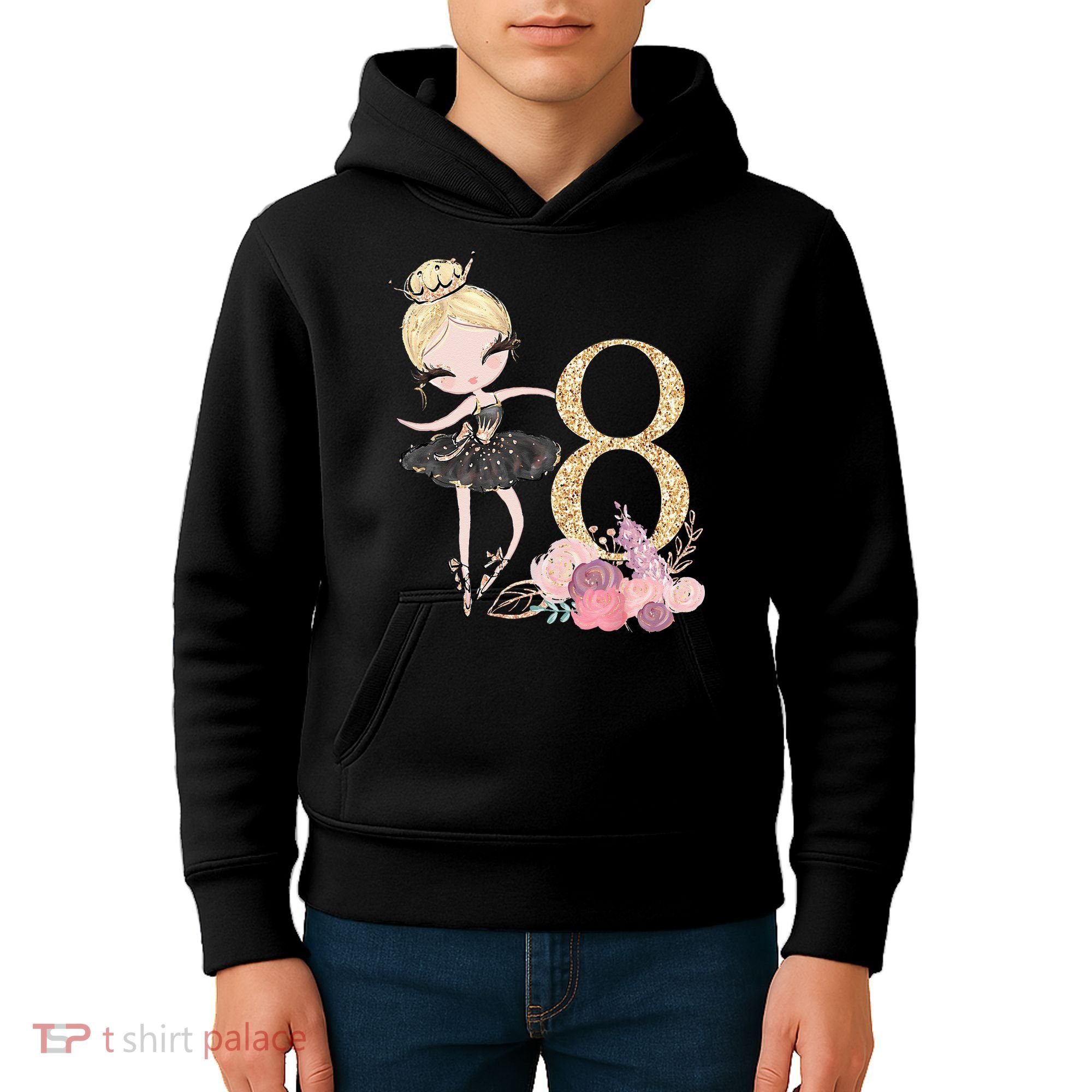 8th Birthday Ballerina Dancer Ballet Black Tutu Kids Hoodie