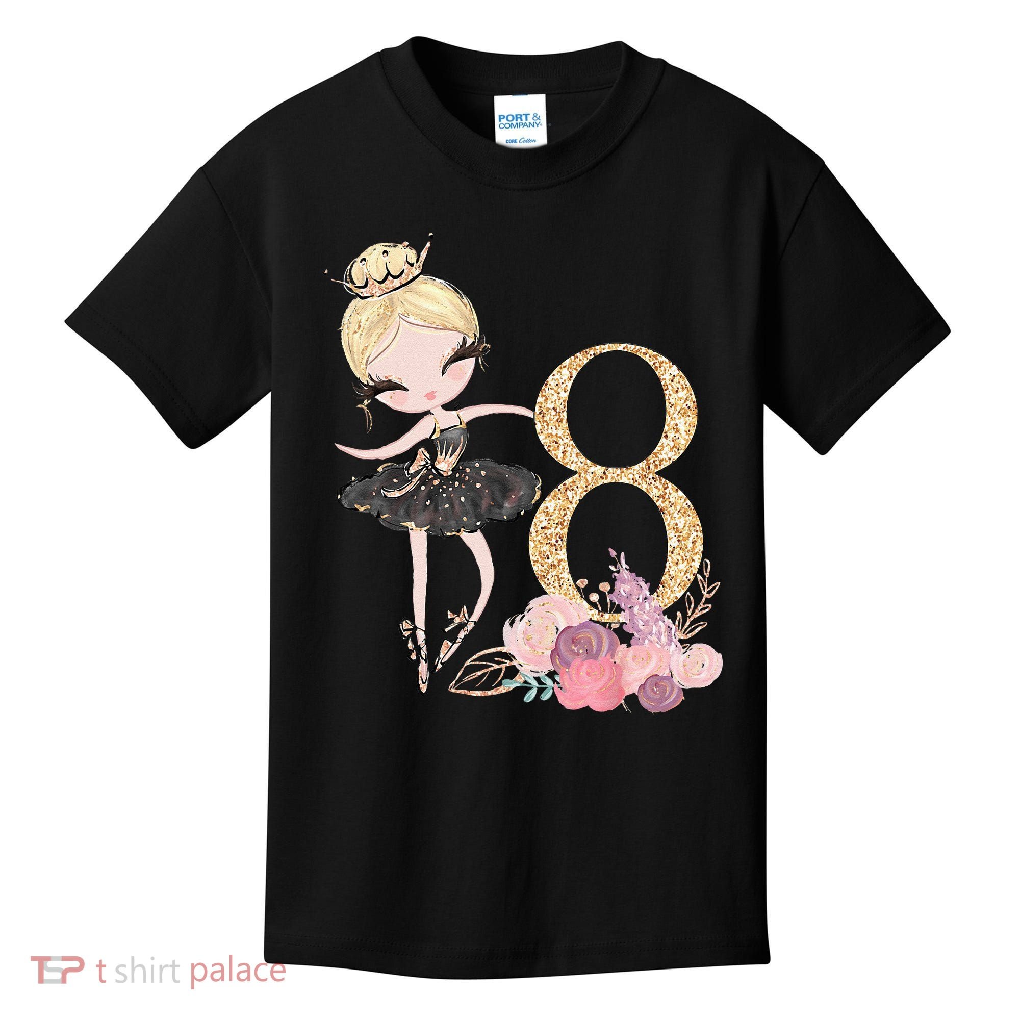 8th Birthday Ballerina Dancer Ballet Black Tutu Kids T-Shirt